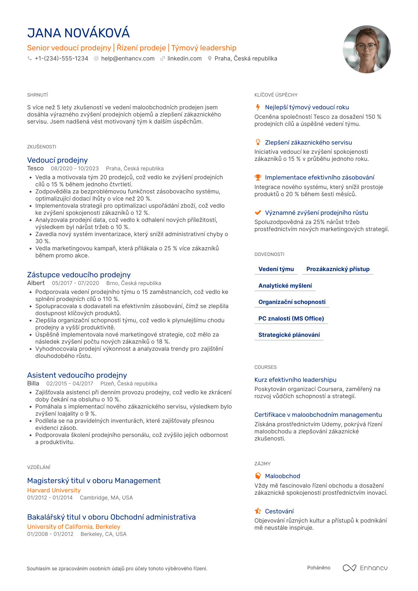 Životopis pro Senior vedoucí prodejny Resume Example