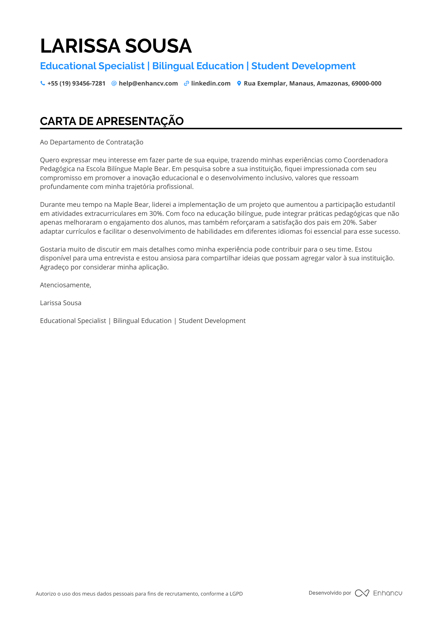 Professor Infantil Trainee Resume Example