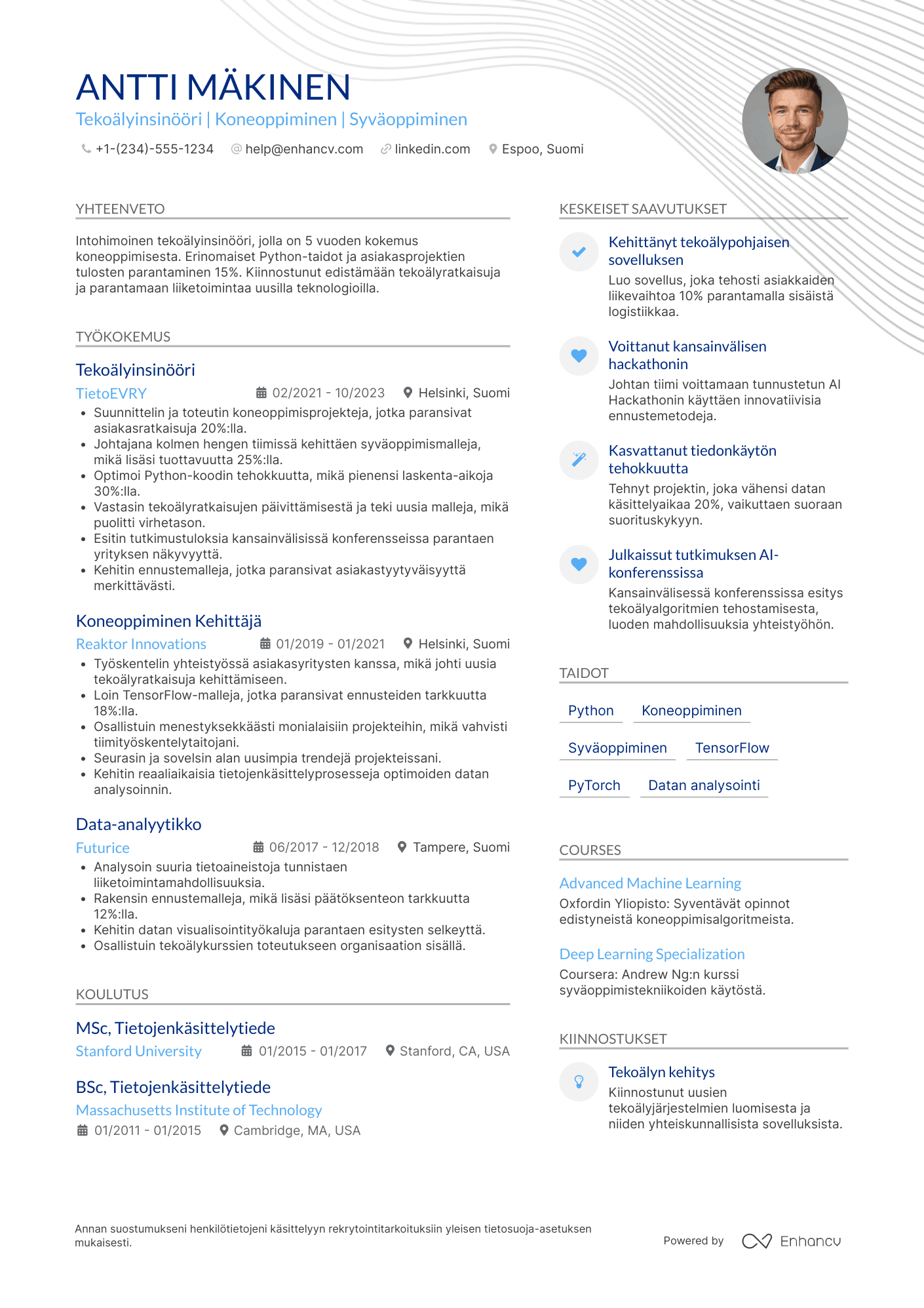 Ansioluettelo Tekoälyinsinööri tutkija Resume Example