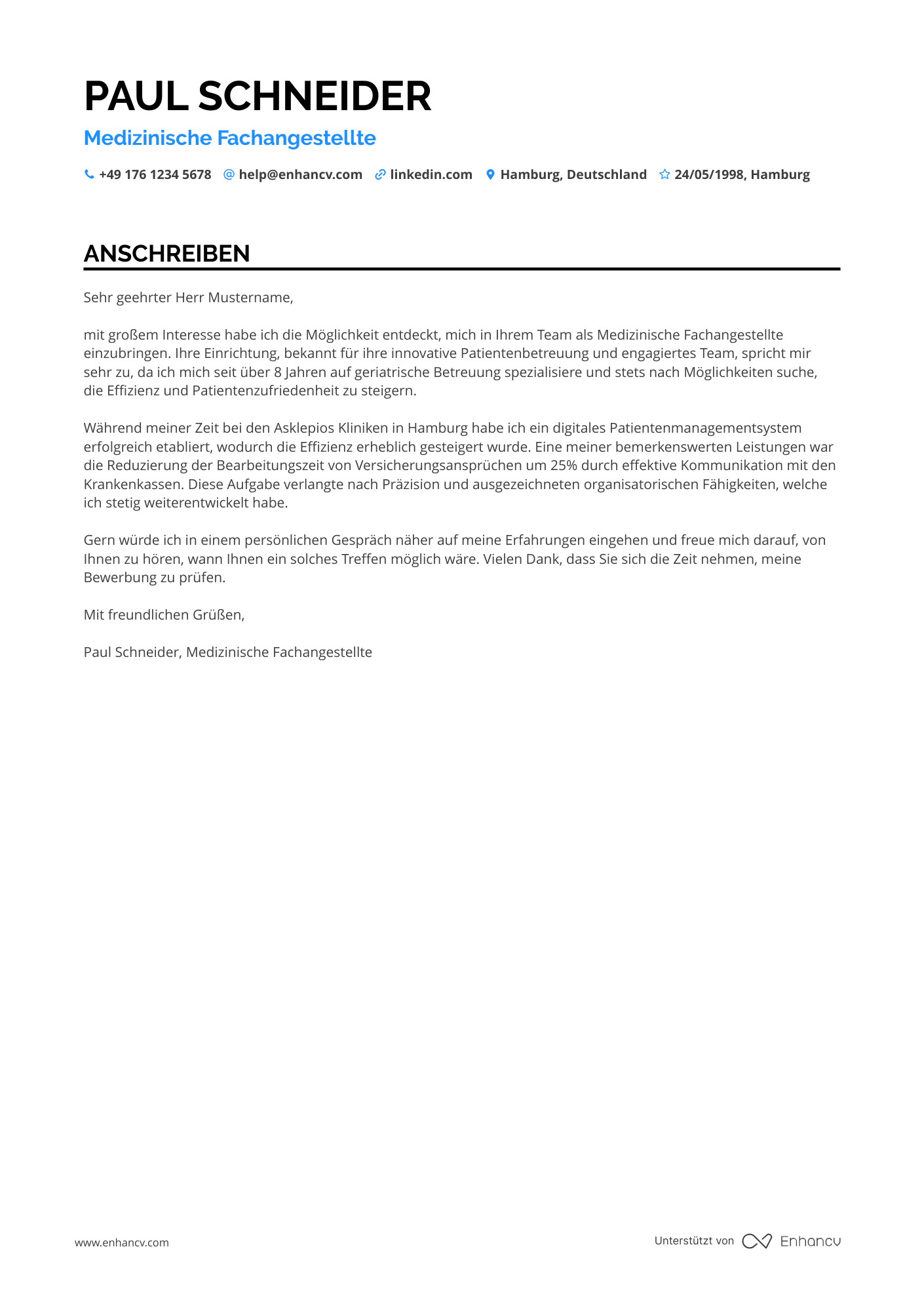 Arzthelferin in der Geriatrie Resume Example