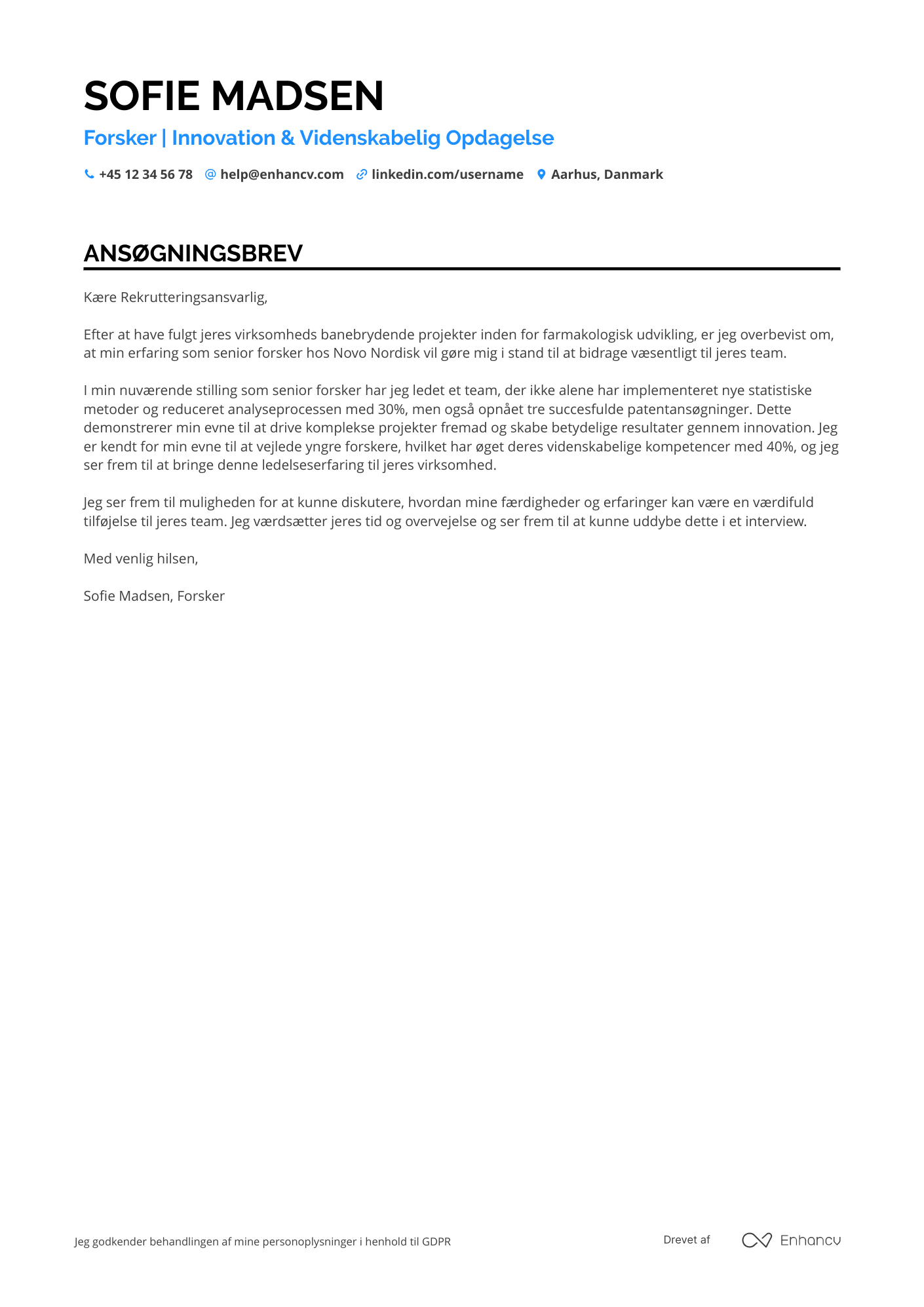 Ansøgningsbrev til Forsker Resume Example