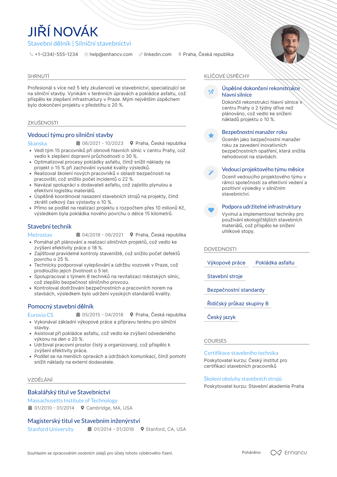 Životopis pro Stavební dělník na stavbách silnic Resume Example