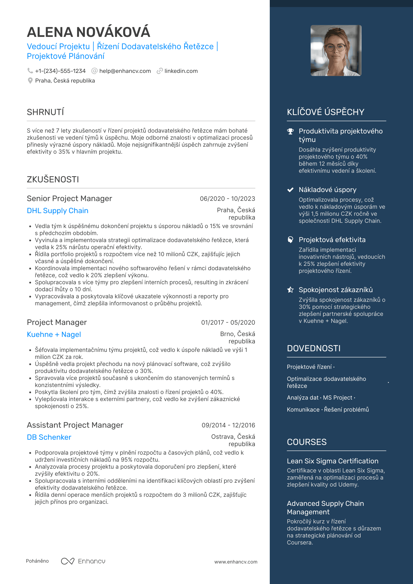Životopis pro Vedoucí projektu dodavatelského řetězce Resume Example