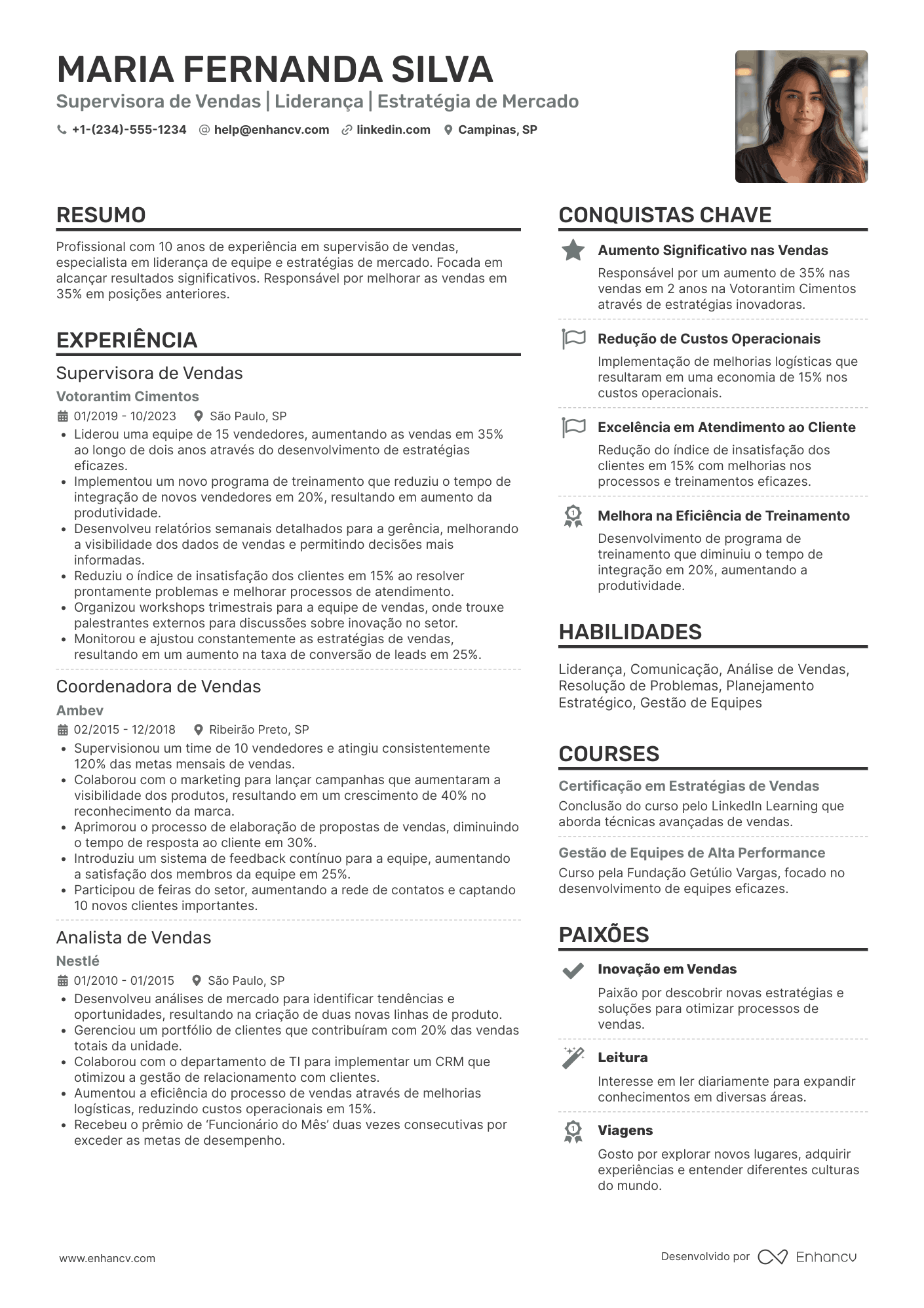 Currículo de supervisor de vendas Resume Example