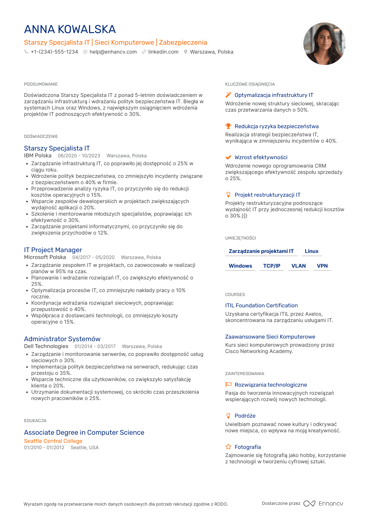 CV dla Starszy Specjalista IT Resume Example