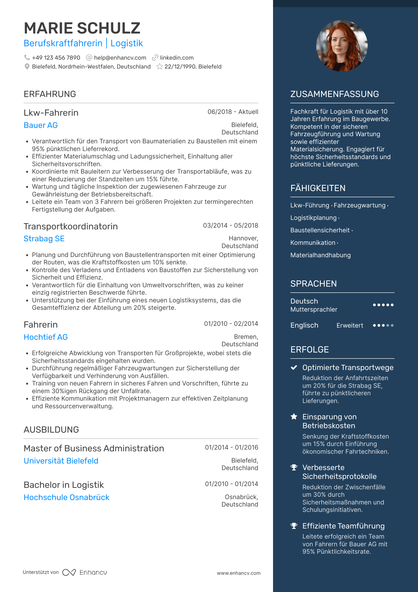 Lebenslauf in Fahrer in der Baubranche Resume Example