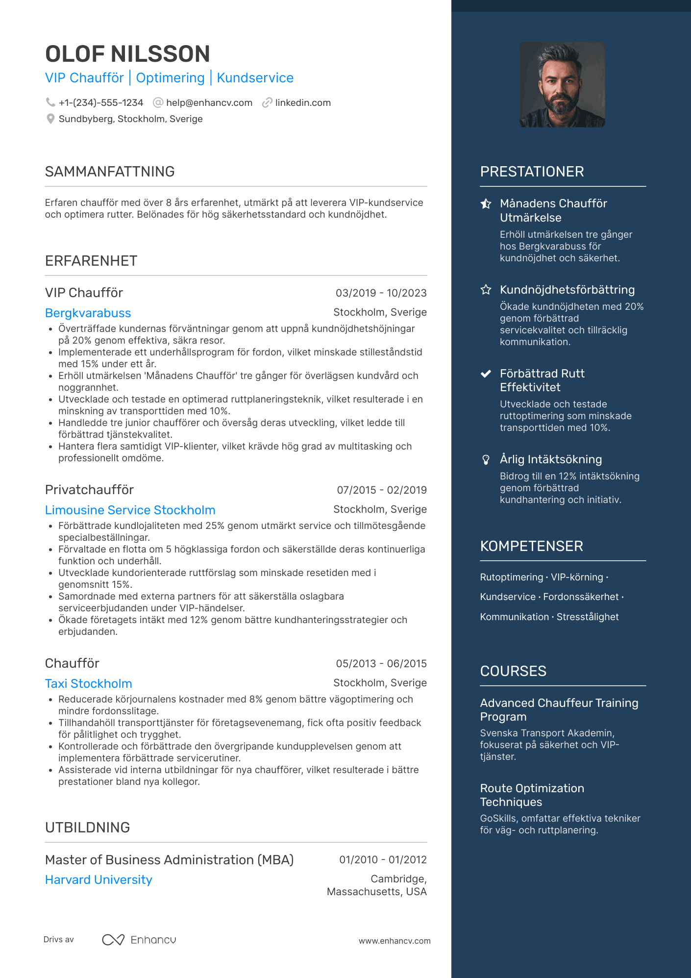 CV för VIP Chaufför Resume Example