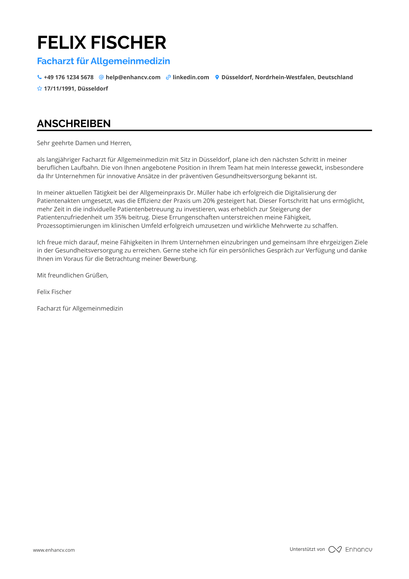 Arzt für Allgemeinmedizin Resume Example
