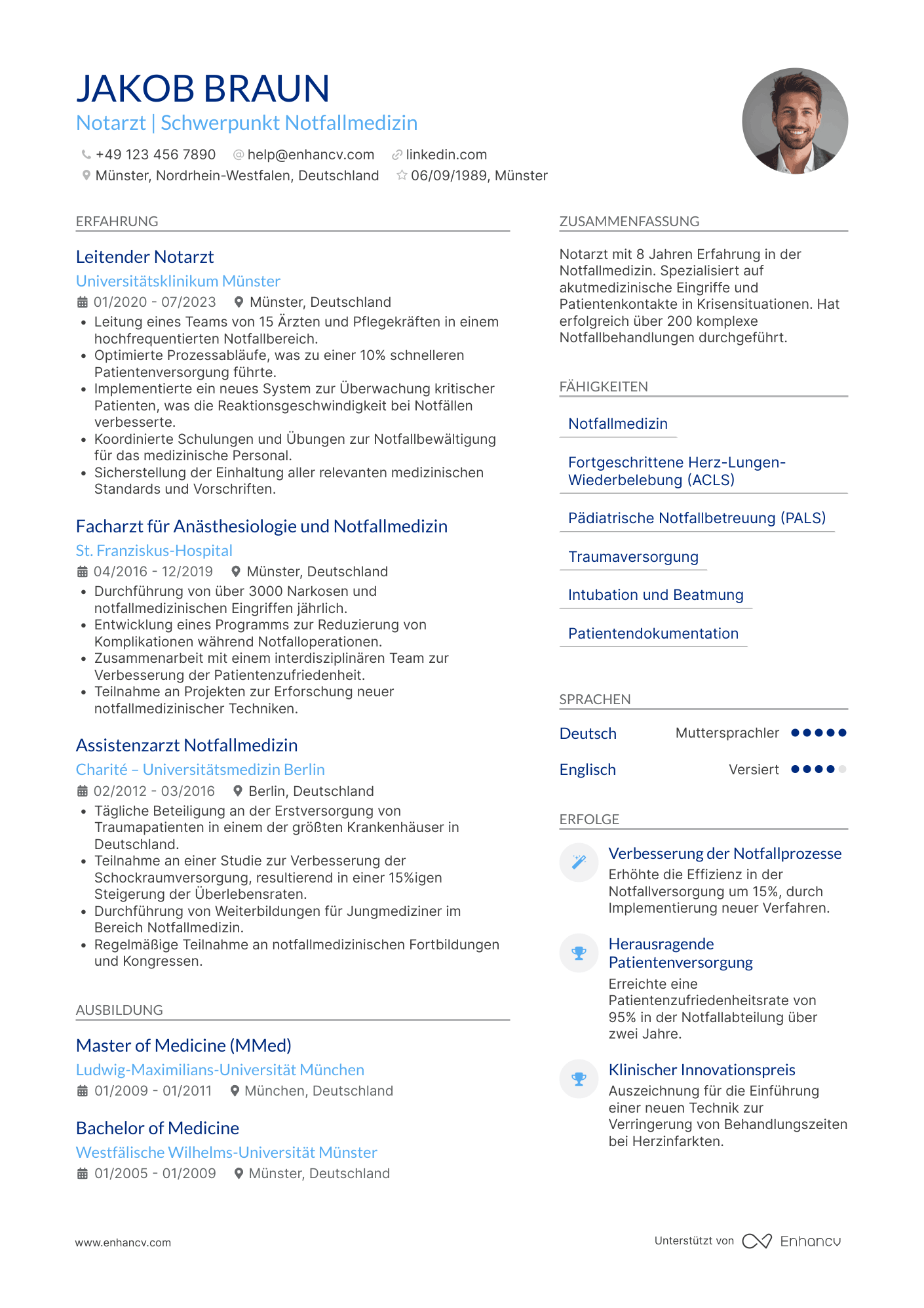 Lebenslauf als Notarzt Resume Example