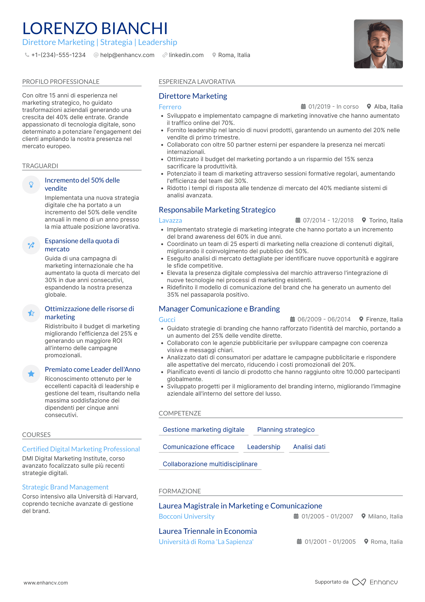 CV Direttore generale del marketing Resume Example