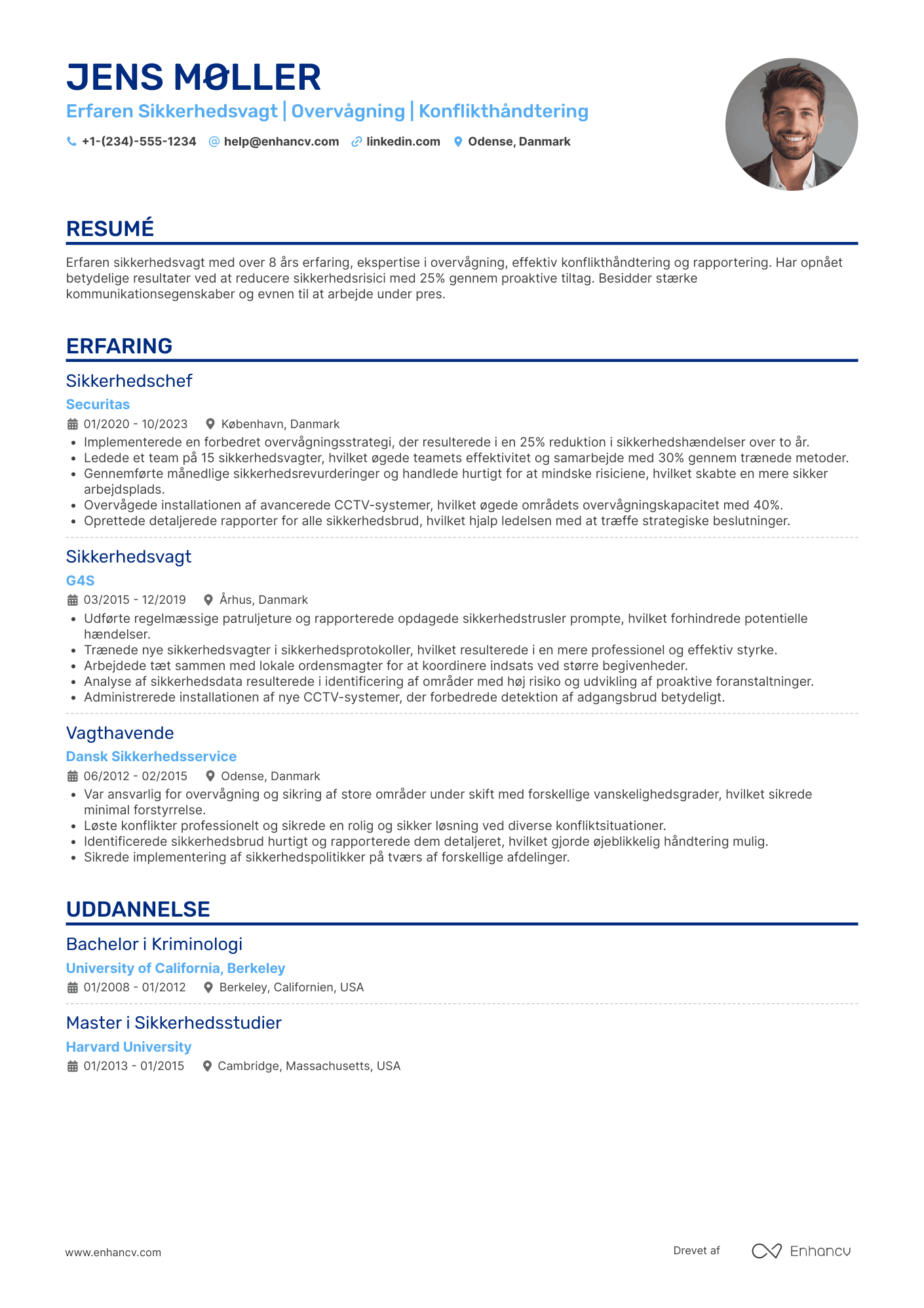 CV til Erfaren sikkerhedsvagt Resume Example
