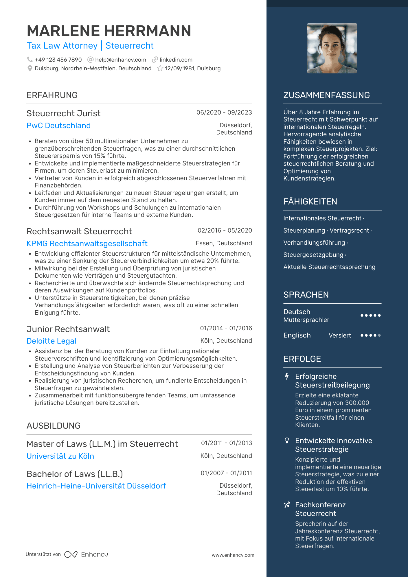 Lebenslauf als Steuerrecht Jurist Resume Example