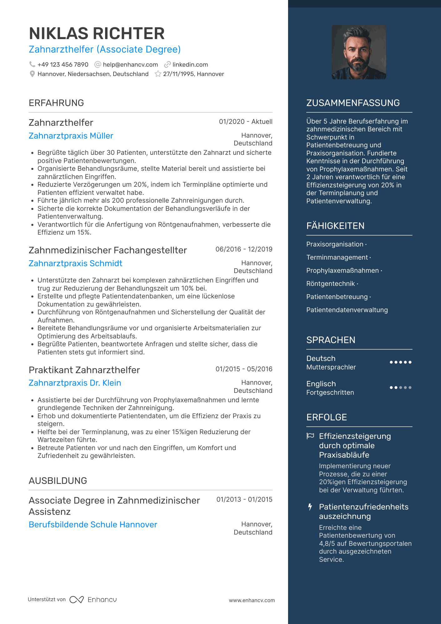 Lebenslauf in Zahnarzthelferin in der privaten Praxis Resume Example