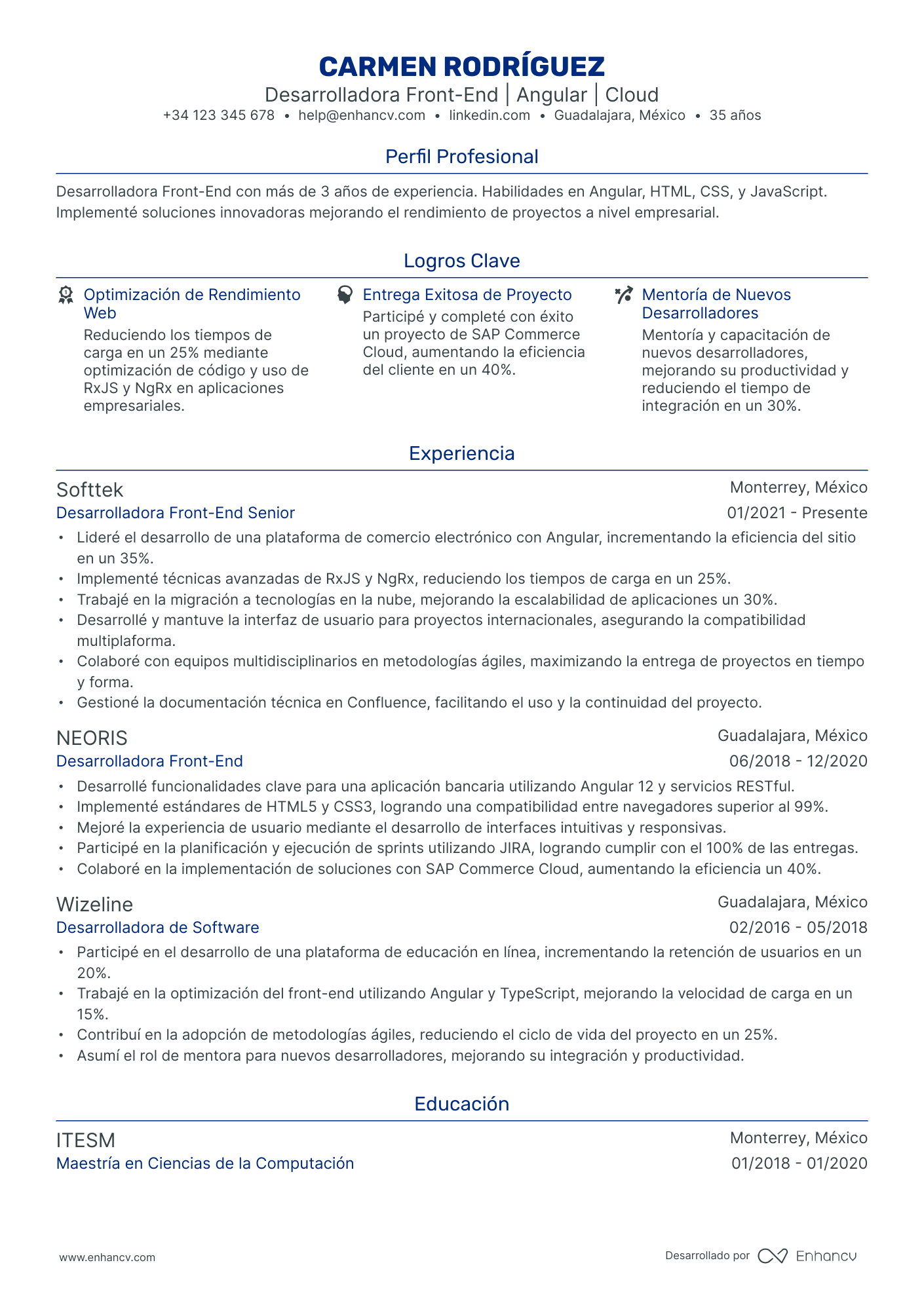 Programador Front End Resume Example