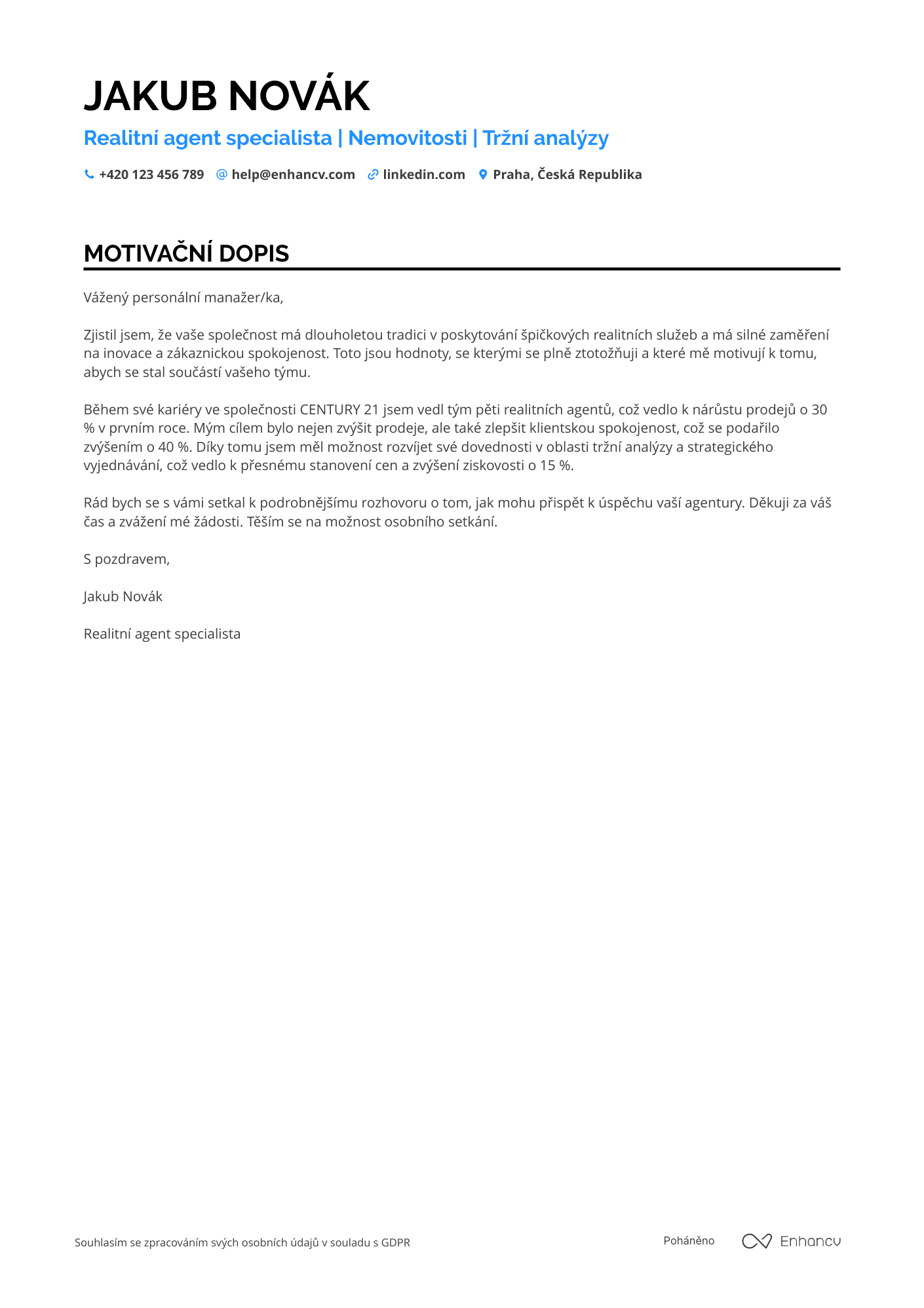 Motivační dopis pro Realitní agent specialista Resume Example