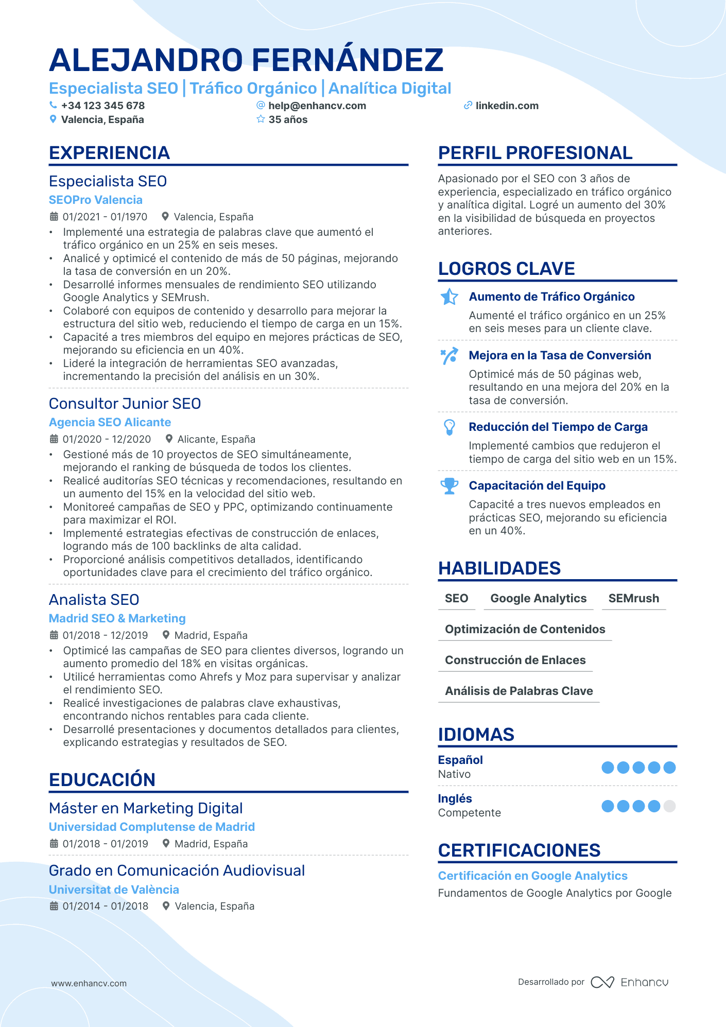 Consultor de Marketing Resume Example