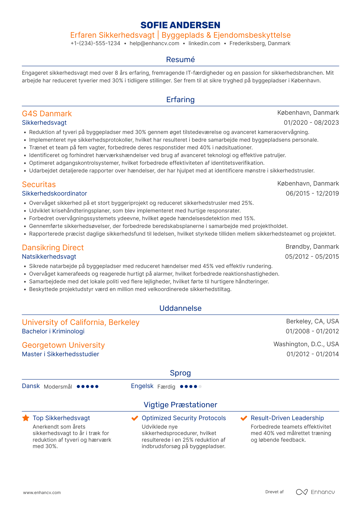 CV til Sikkerhedsvagt i byggebranchen Resume Example