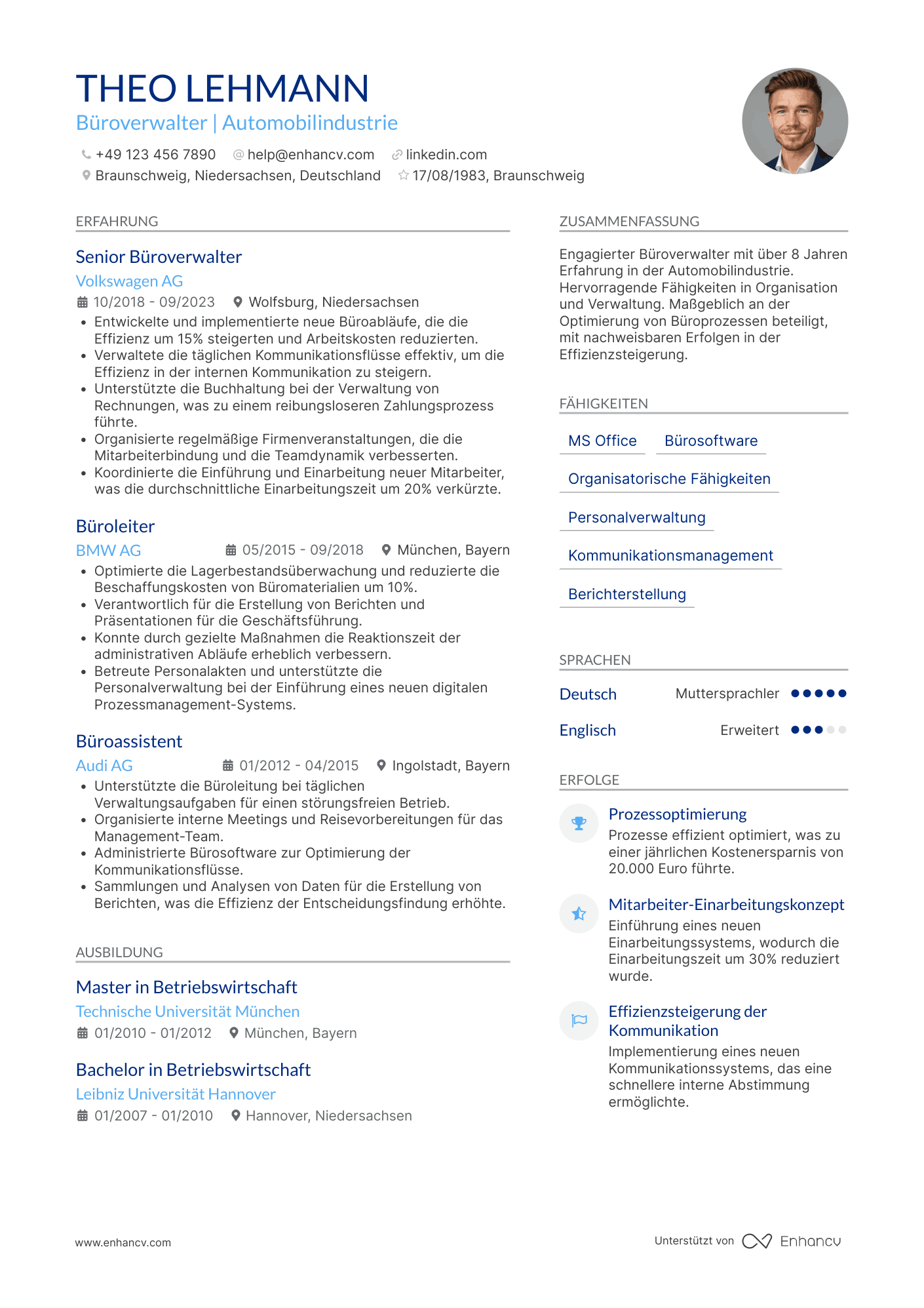 Lebenslauf in Büroverwalter für Automobilindustrie Resume Example