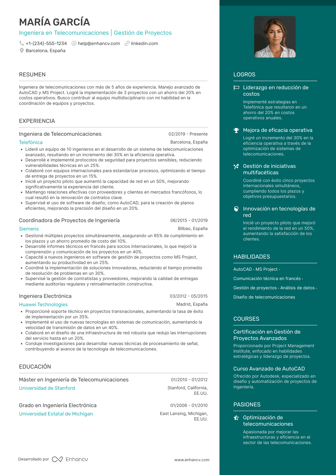 CV en francés de ingeniero (Ingénieur) Resume Example