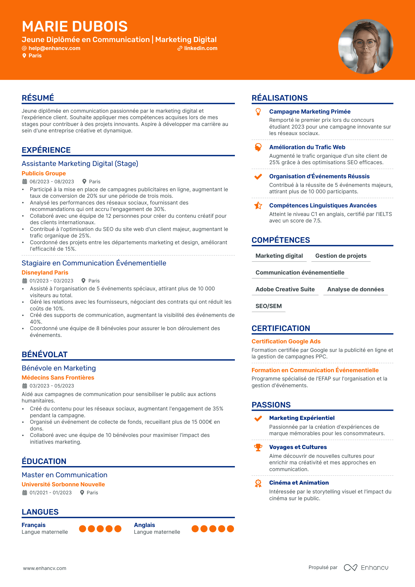 CV pour jeunes diplômés Resume Example