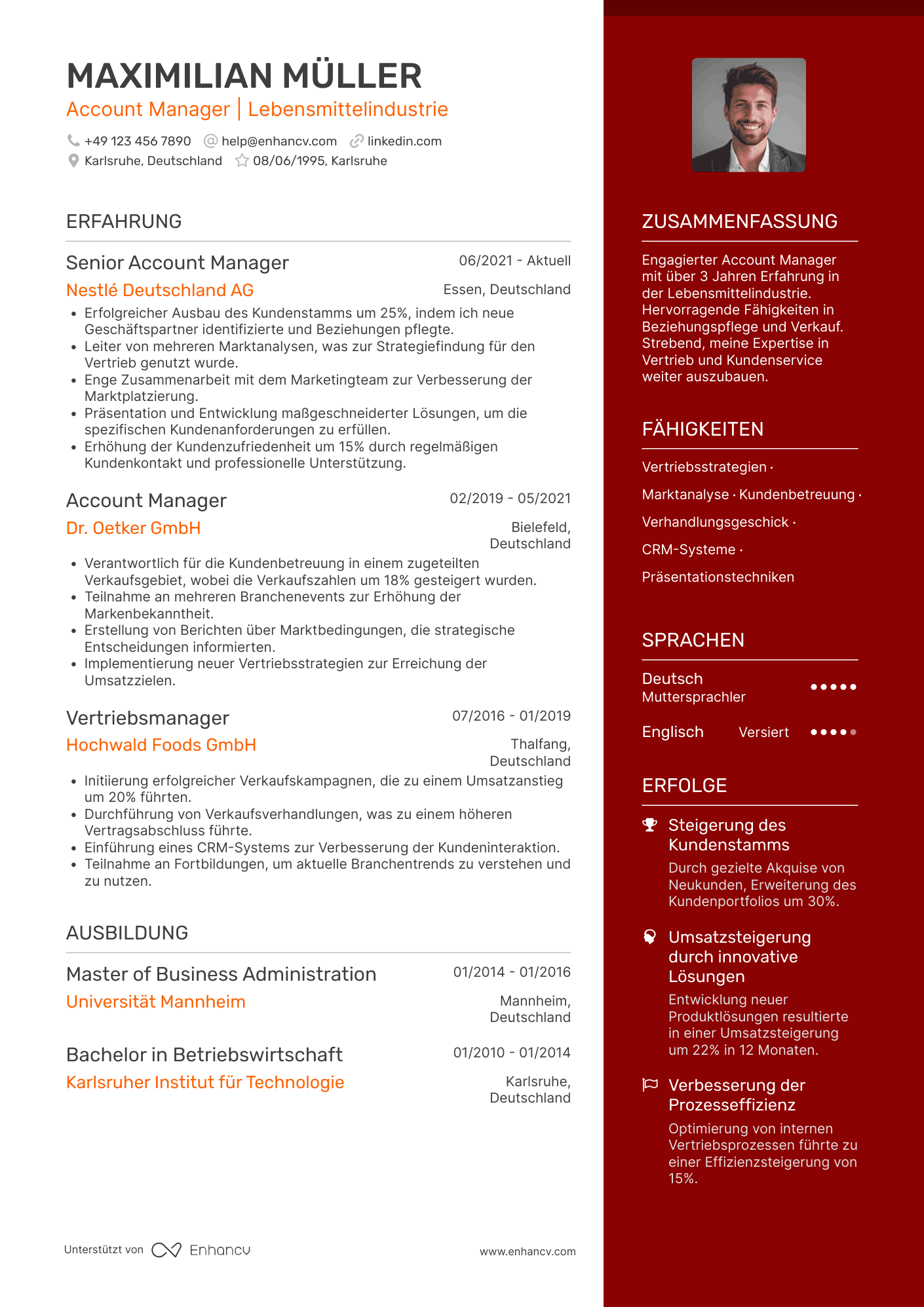 Lebenslauf in Account Manager für die Lebensmittelindustrie Resume Example