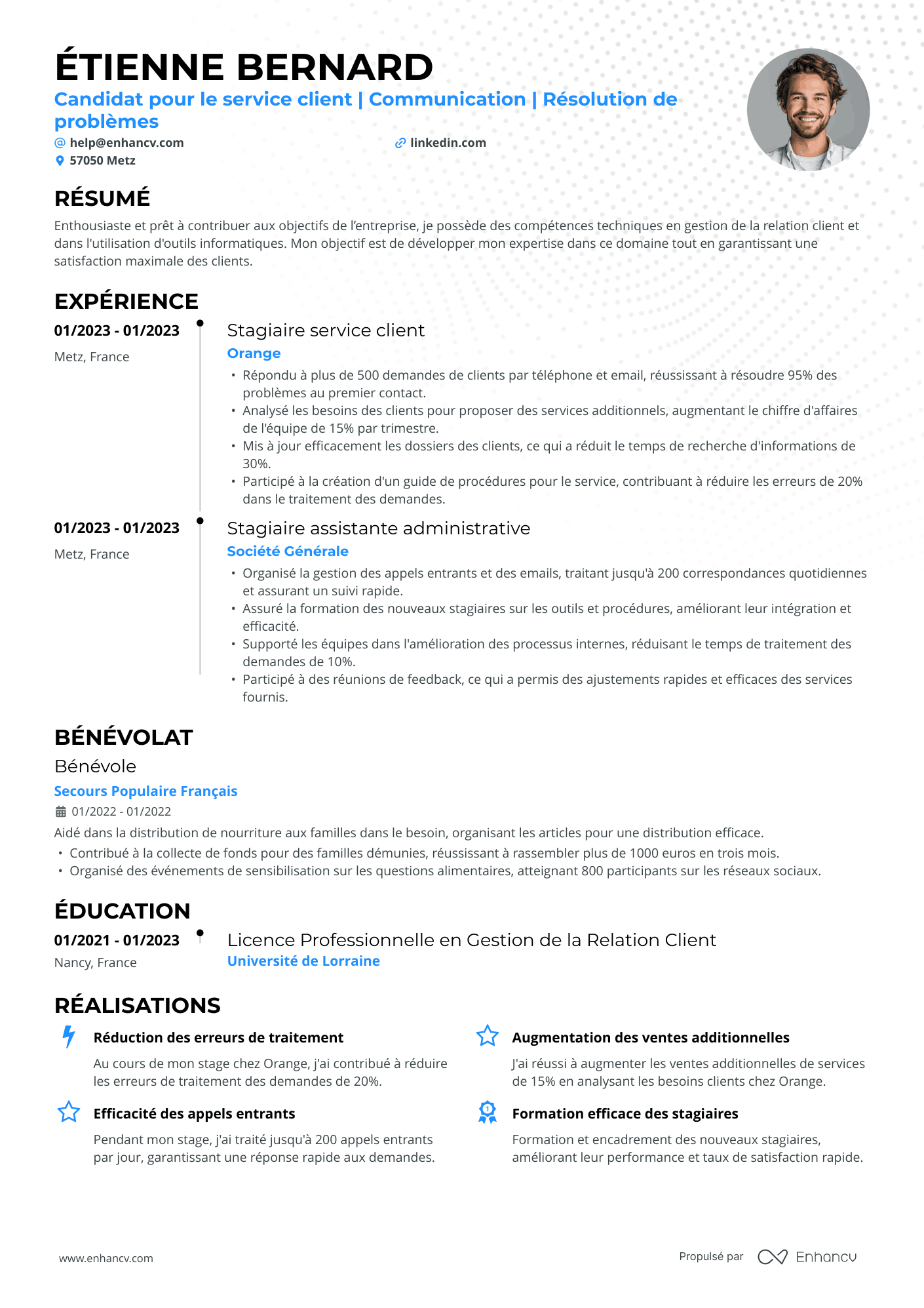 Service Client Débutant Resume Example