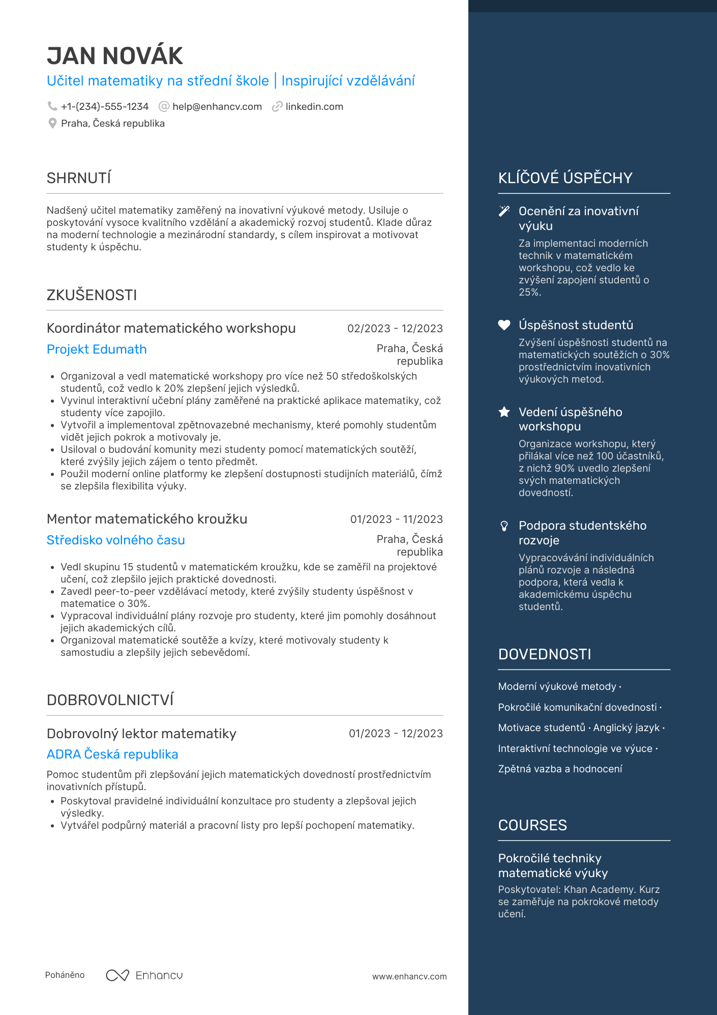 Životopis pro Učitel matematiky na mezinárodní škole Resume Example