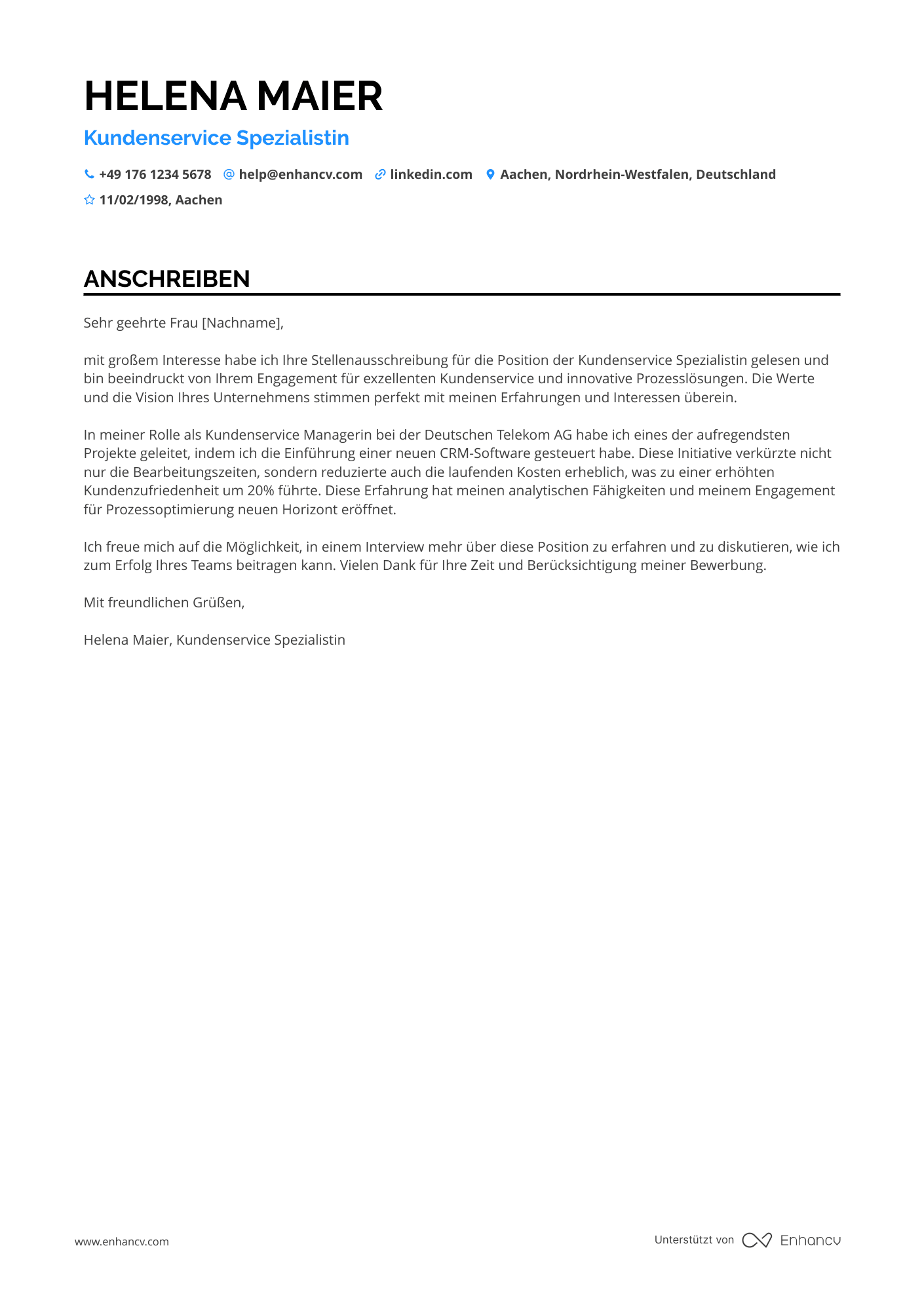 Kundenservice Berater Resume Example