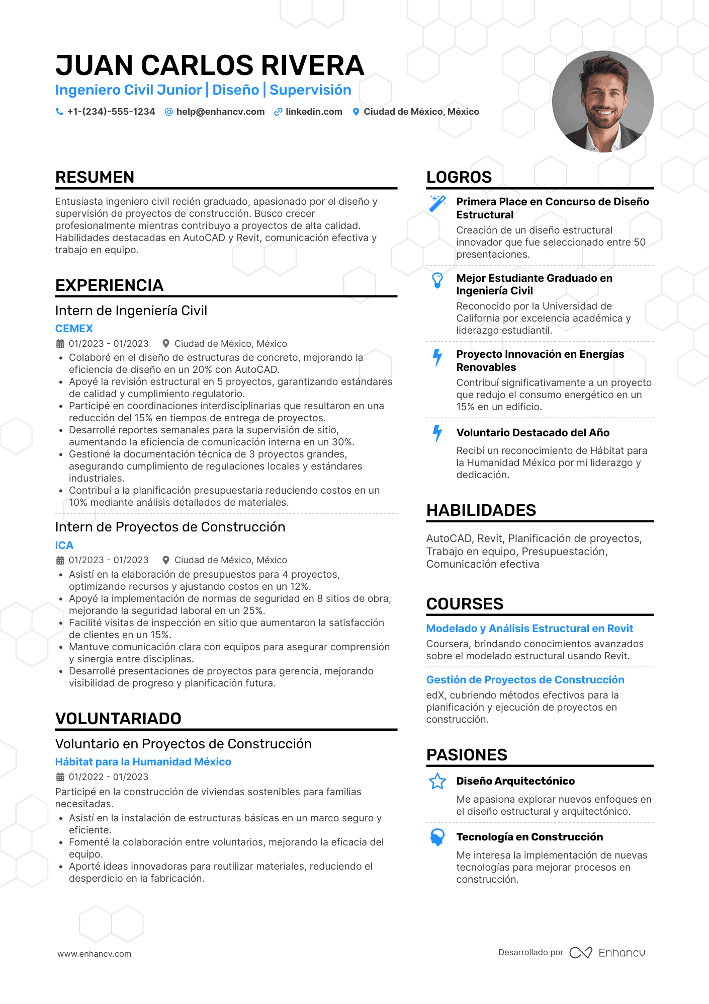 CV de ingeniero civil sin experiencia Resume Example