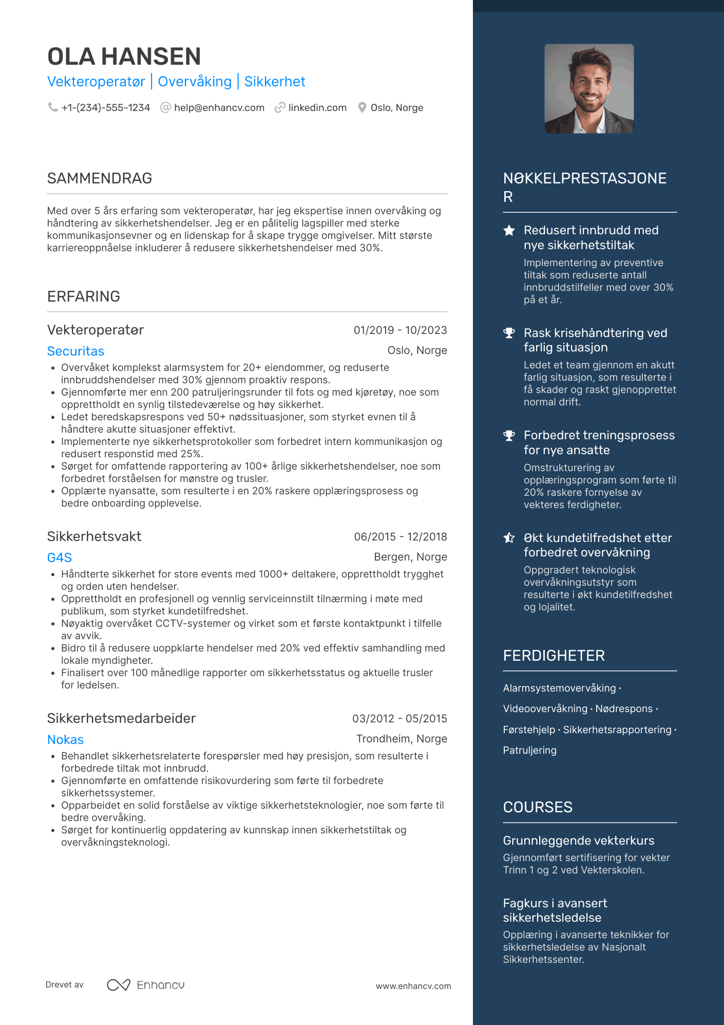CV for Vekteroperatør Resume Example