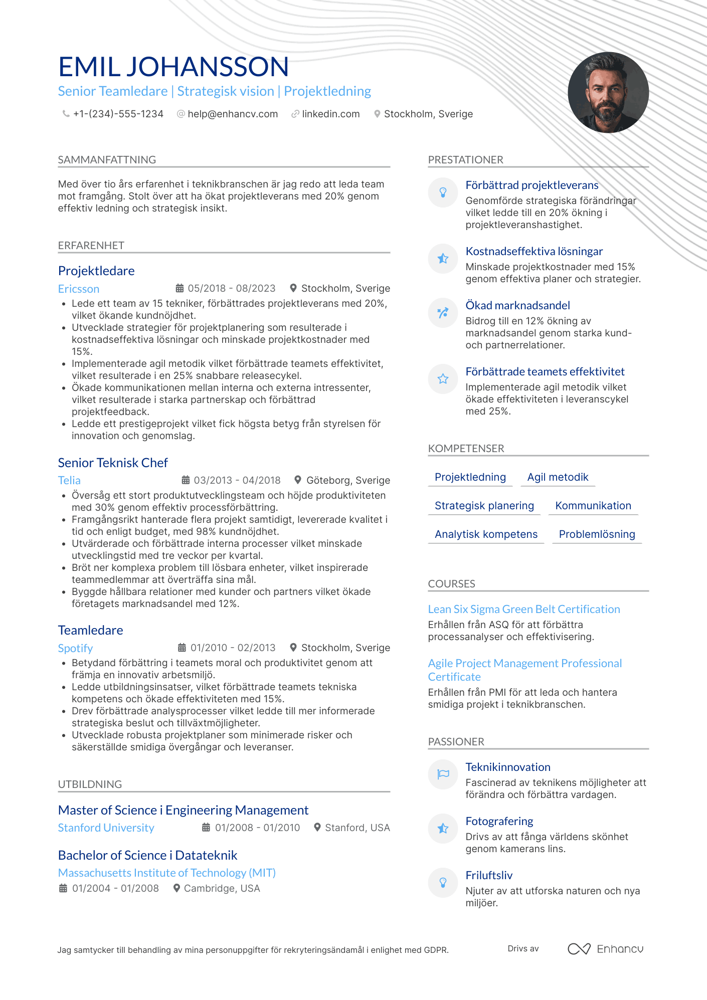 CV för Senior Teamledare Resume Example