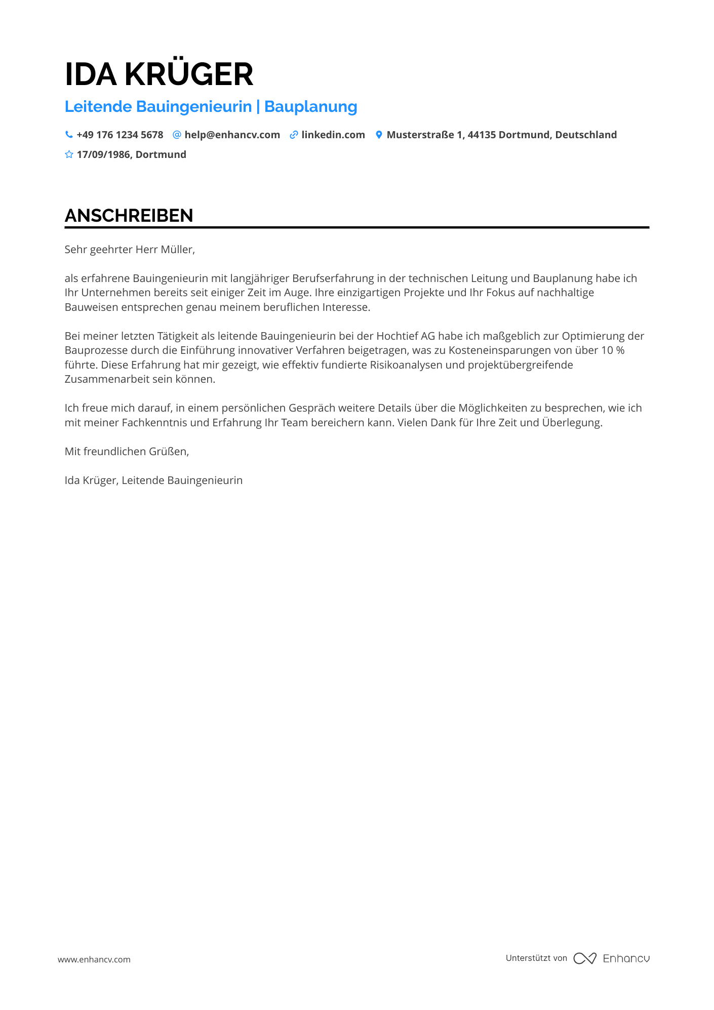 Leitender Bauingenieur Resume Example