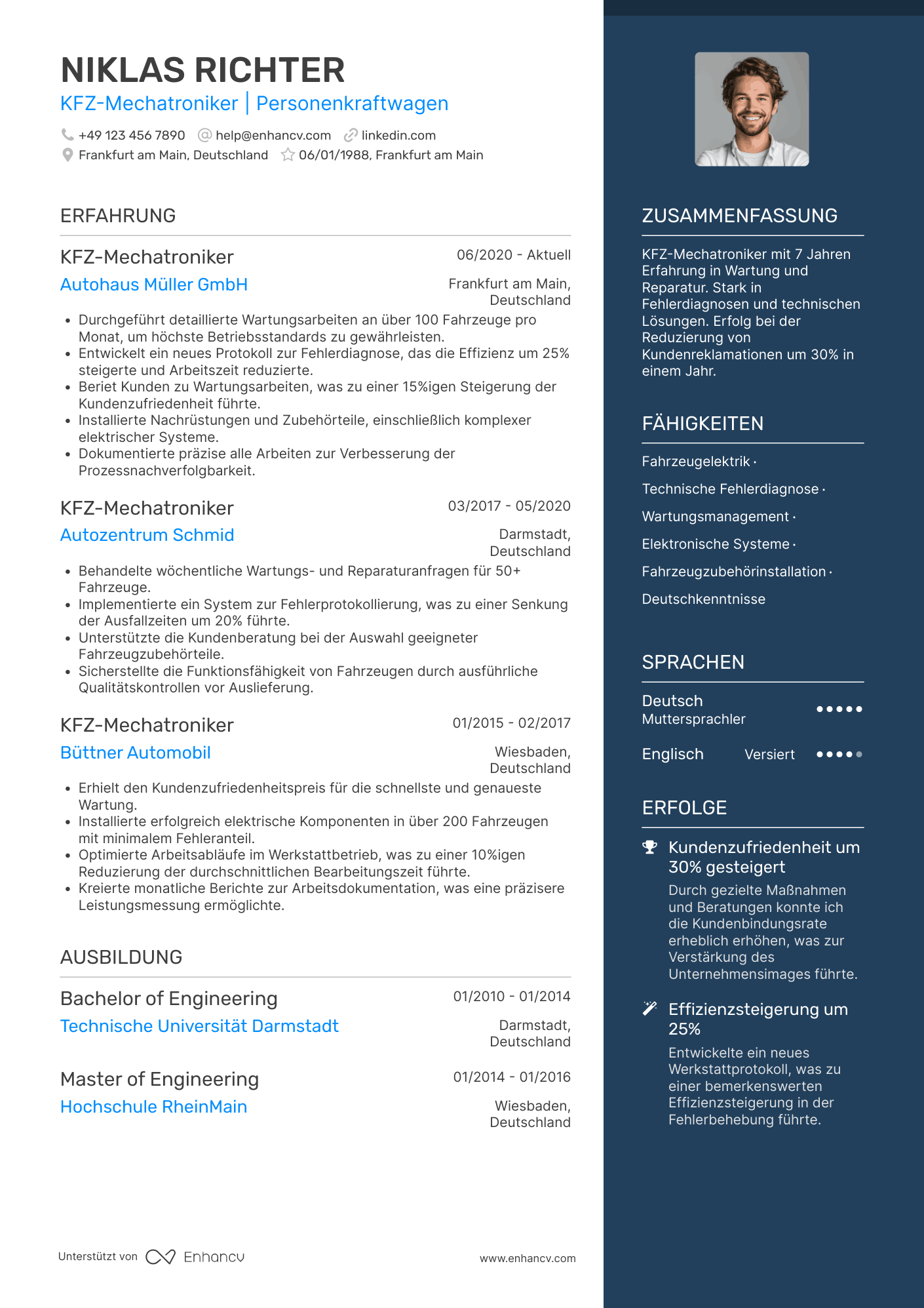 Lebenslauf als KFZ Mechatroniker für Personenkraftwagen Resume Example