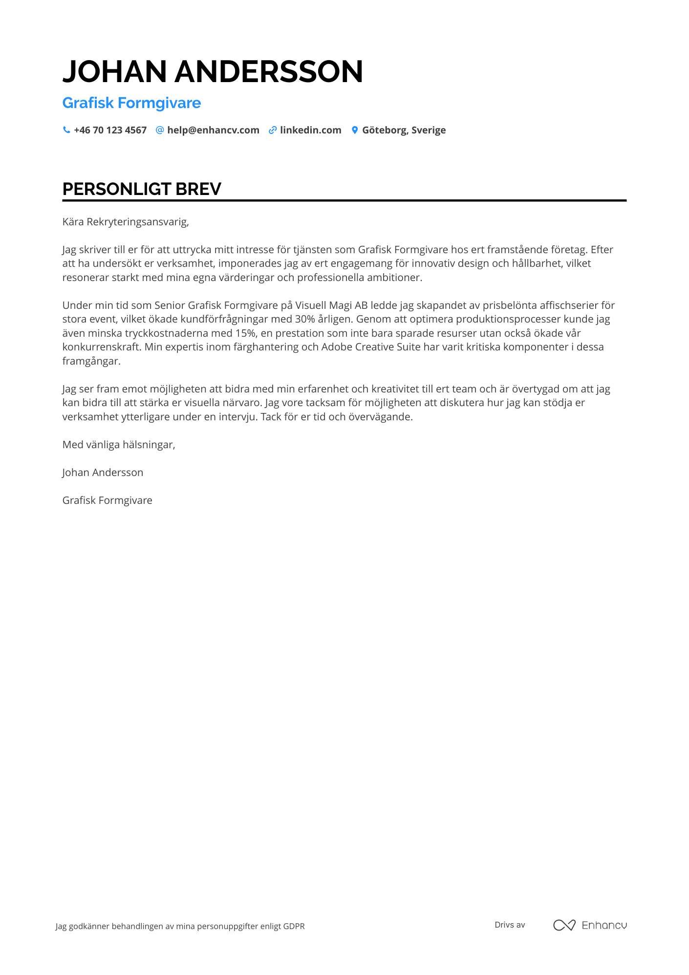 Personligt brev för Print Grafisk Formgivare Resume Example