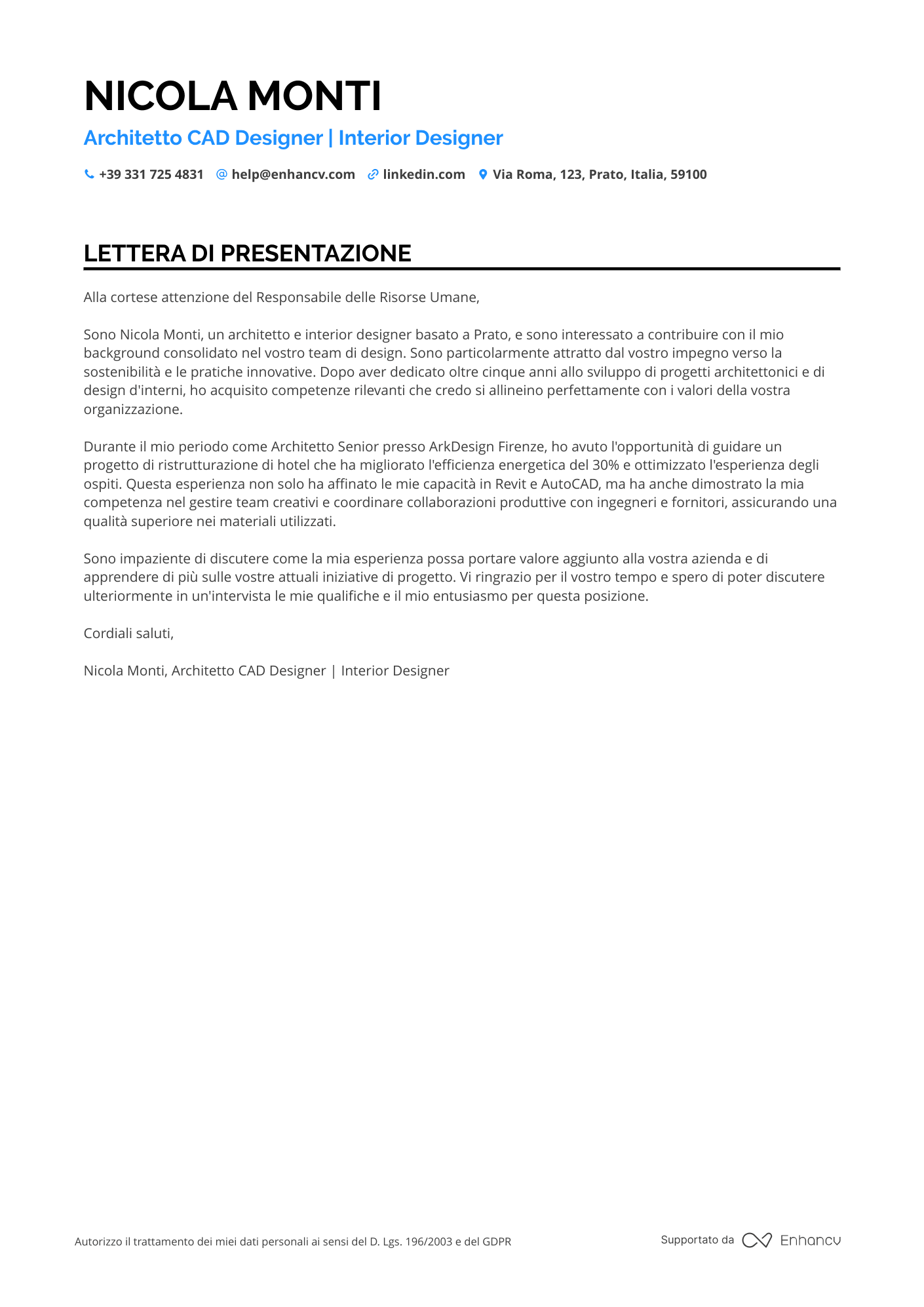 Interior Designer per Ville Resume Example