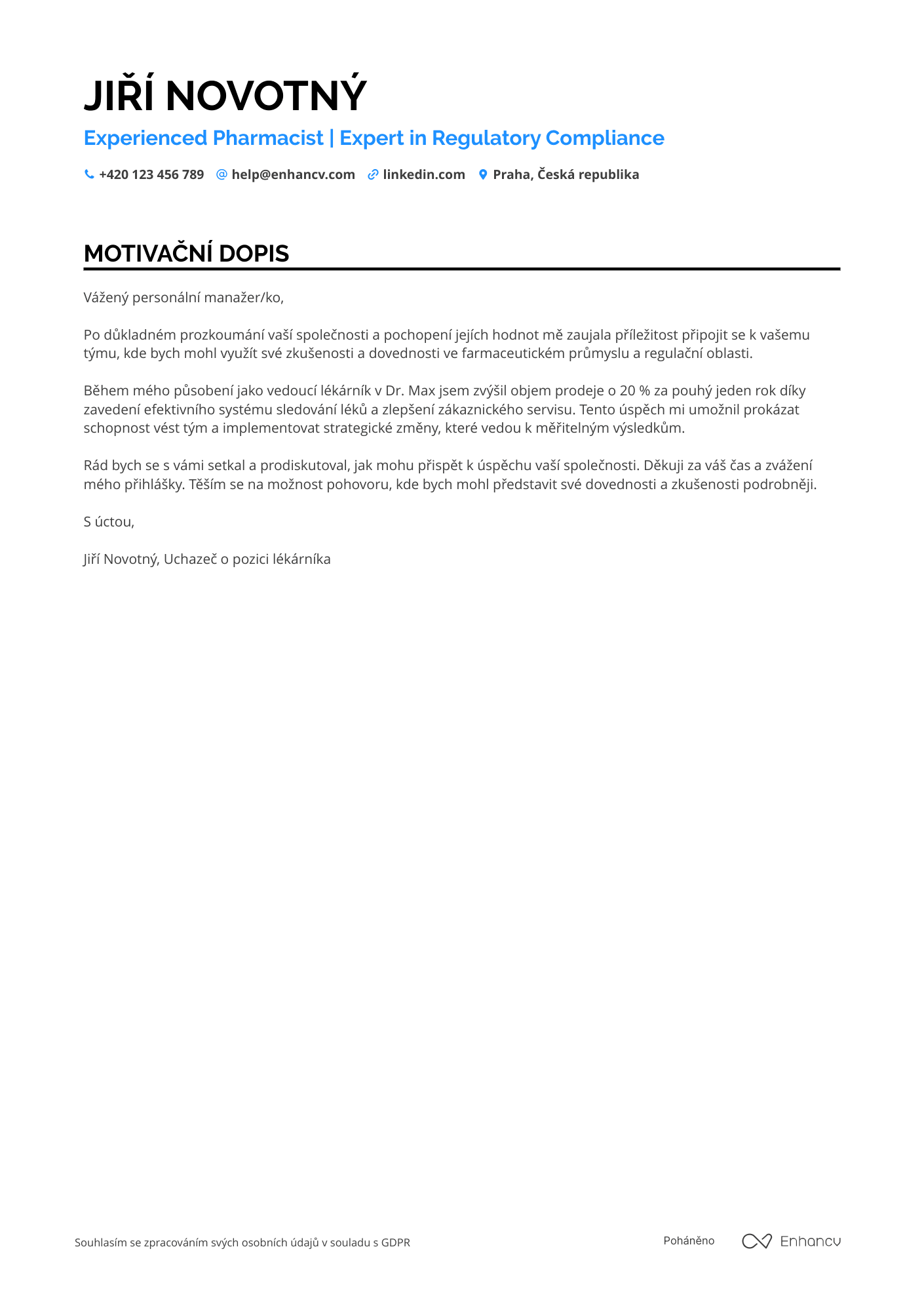 Motivační dopis pro Adjoint Diplômé en Pharmacie Resume Example