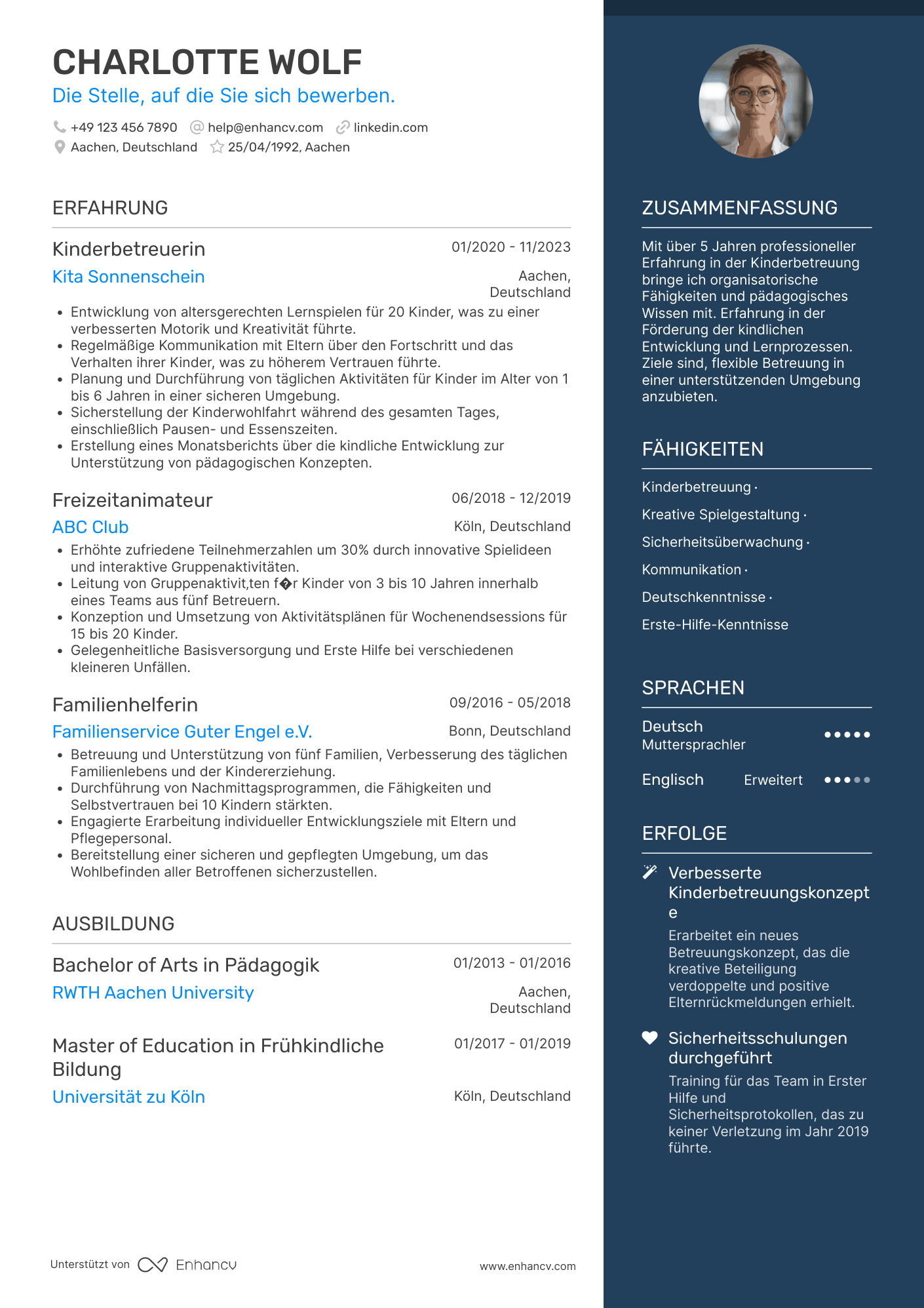 Lebenslauf in Babysitter für Fitnessstudios Resume Example