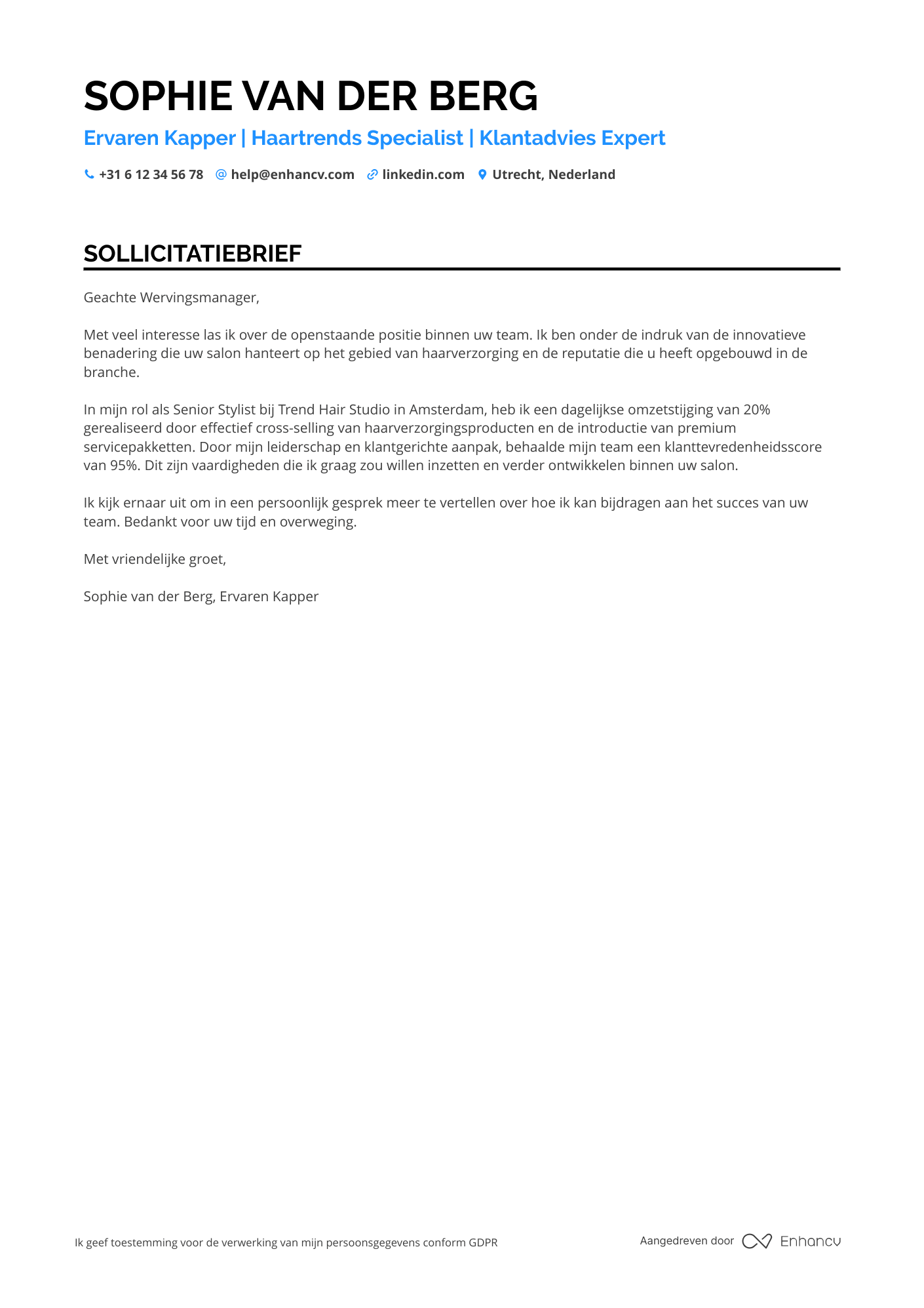 Sollicitatiebrief voor Kapper in Mode Resume Example