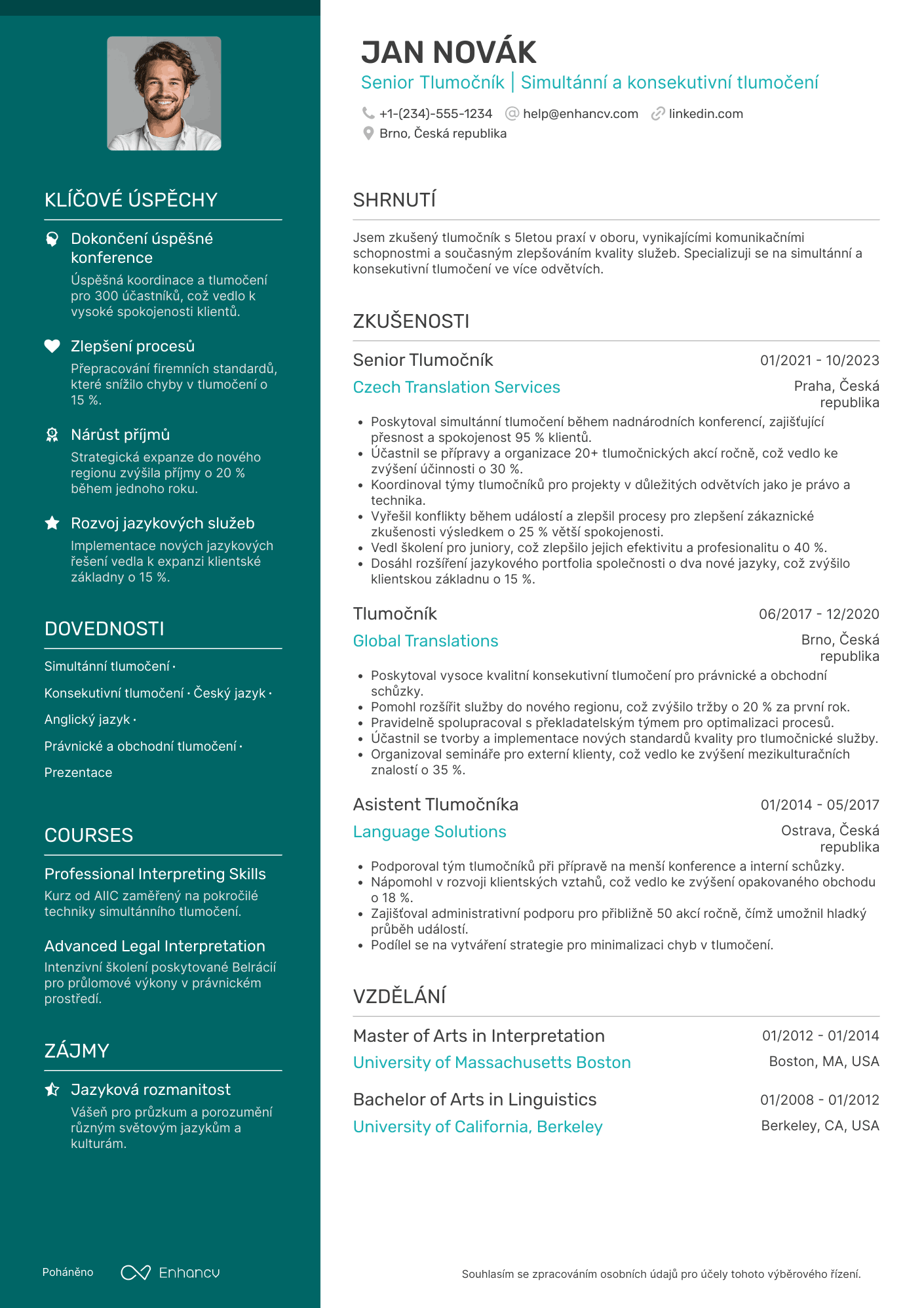 Životopis pro Senior Tlumočník Resume Example