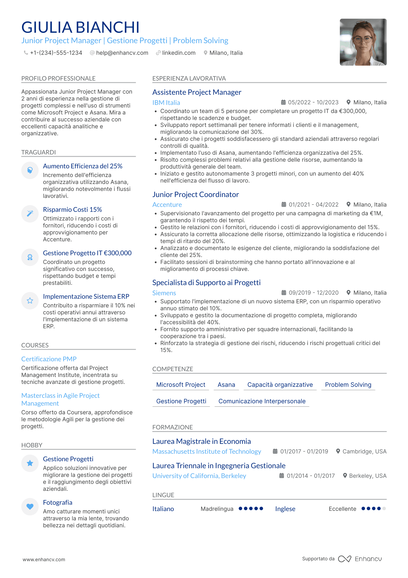CV Junior project manager Resume Example