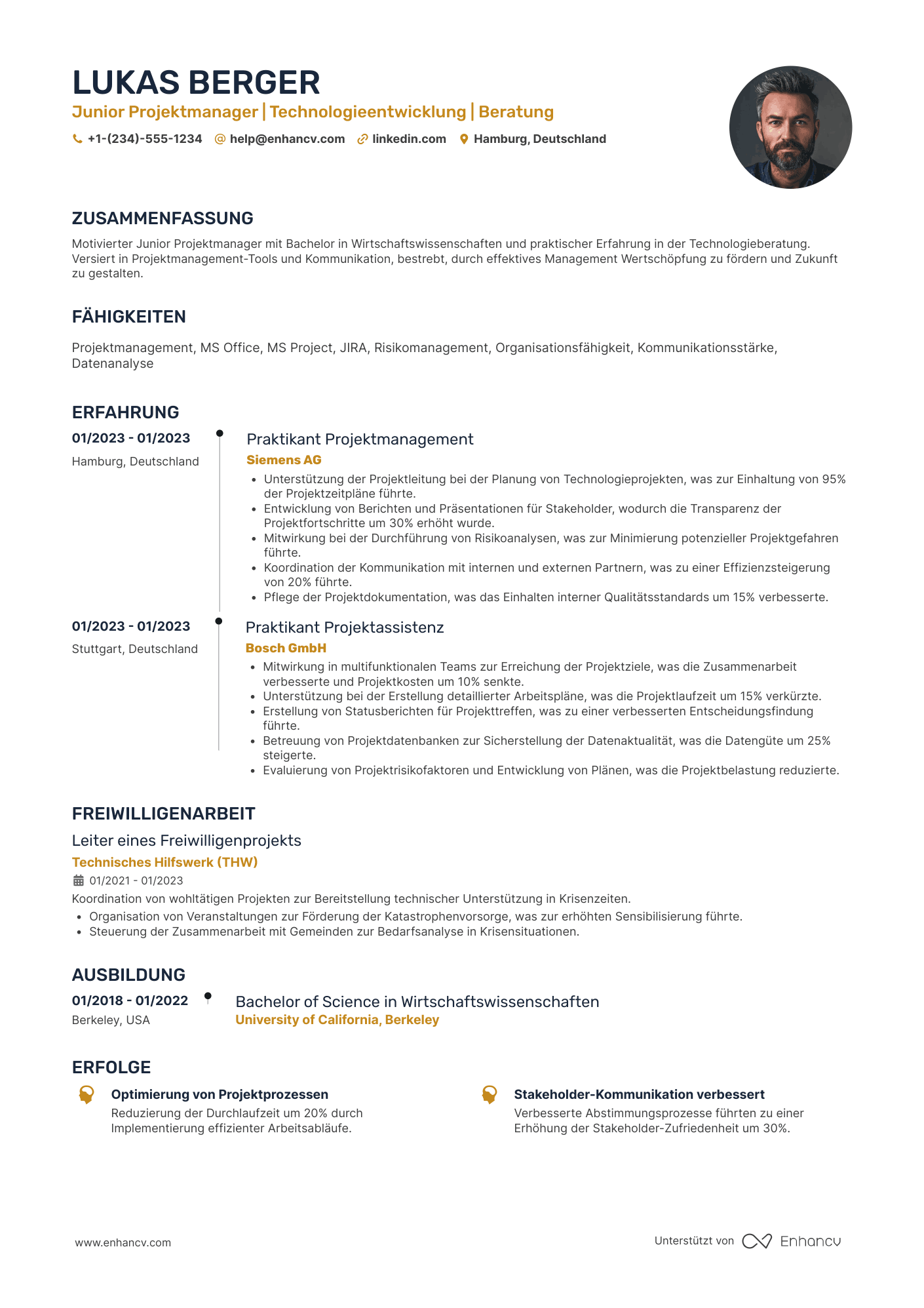 Lebenslauf Junior Projektmanager Resume Example