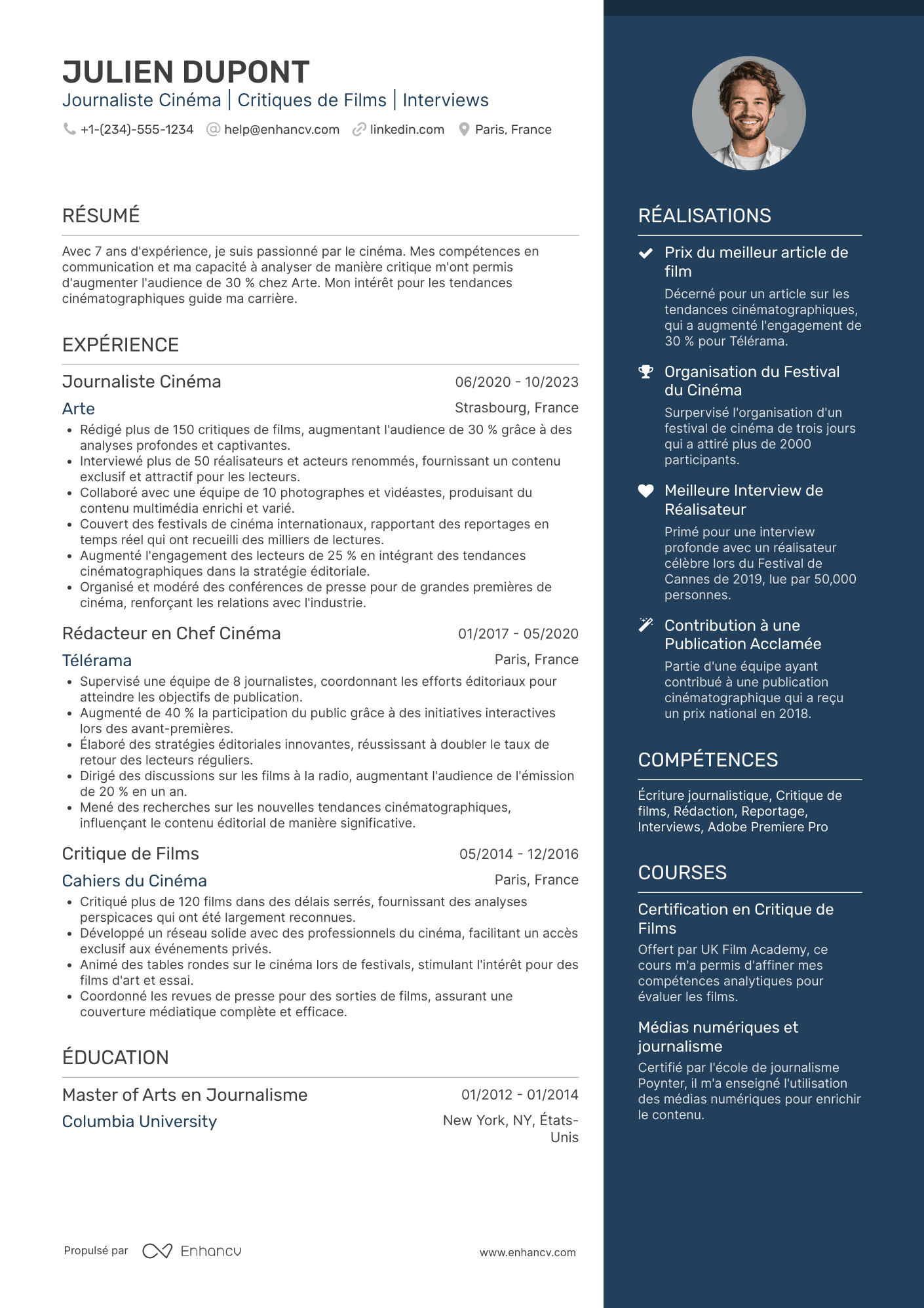 CV de journaliste cinéma Resume Example