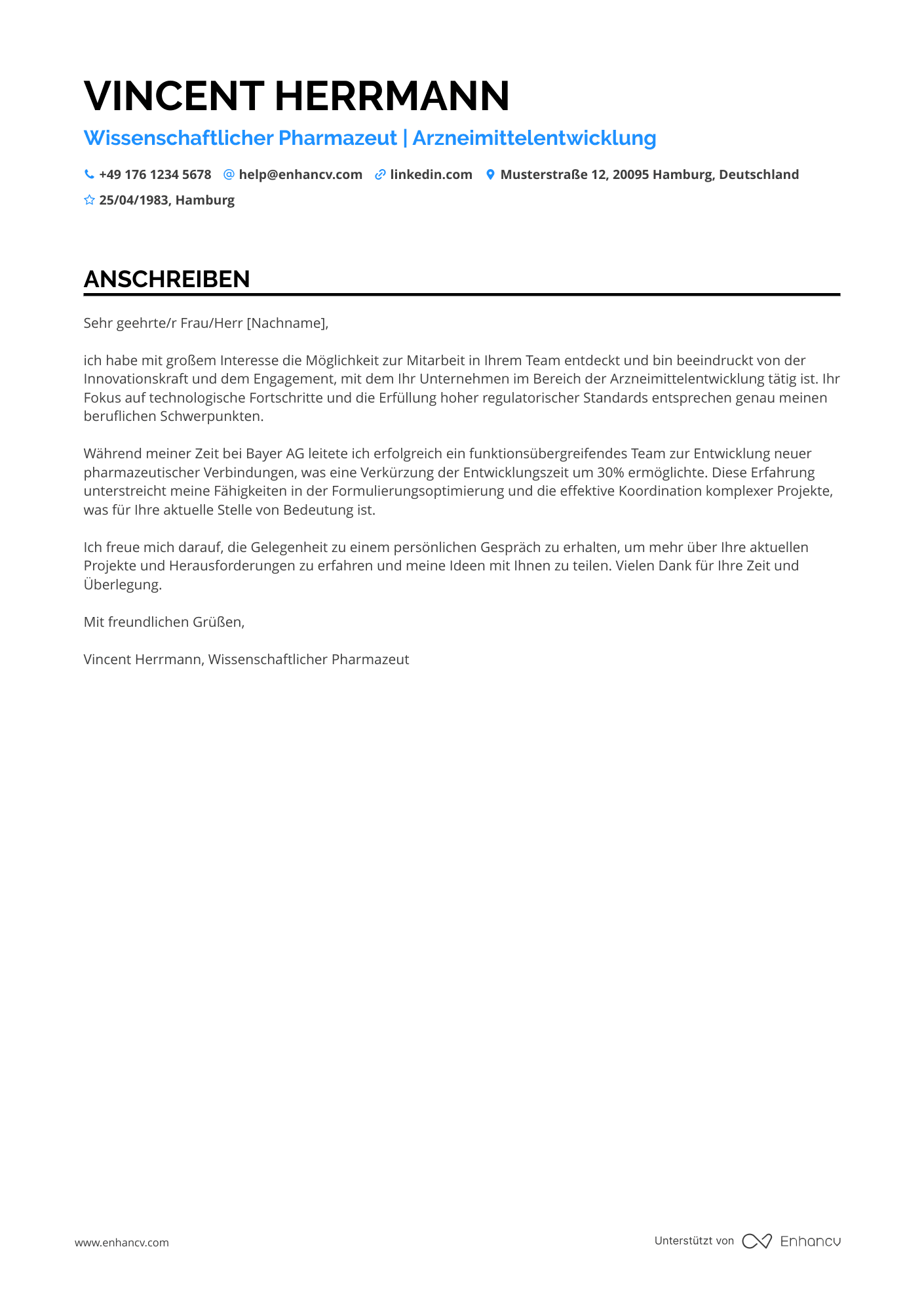 Wissenschaftlicher Pharmazeut Resume Example