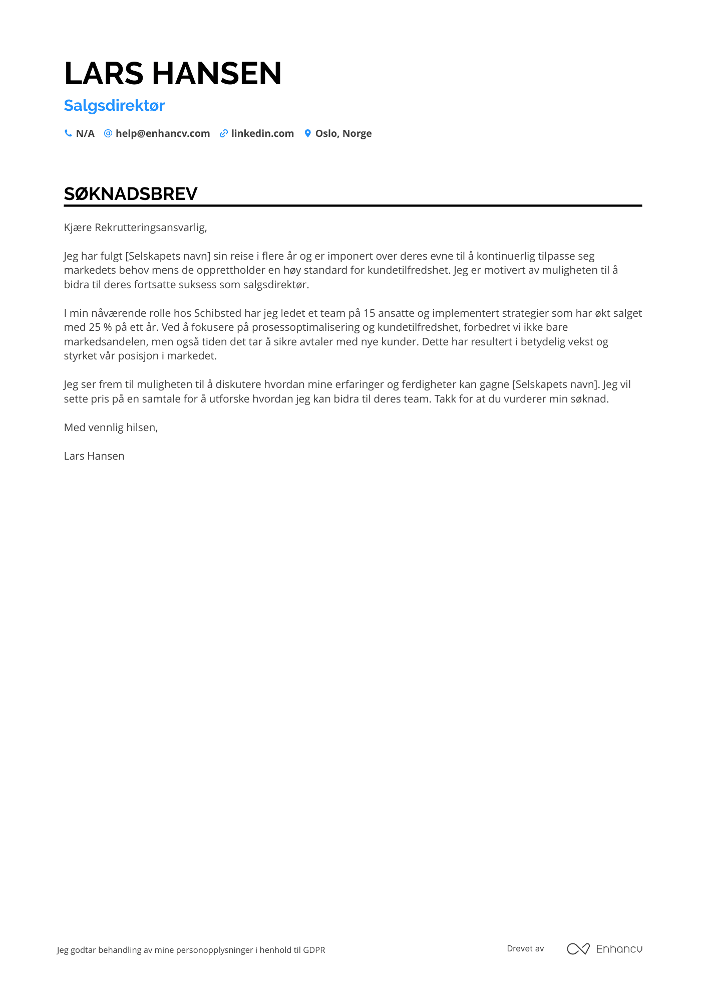 Søknadsbrev for Salgsdirektør Resume Example