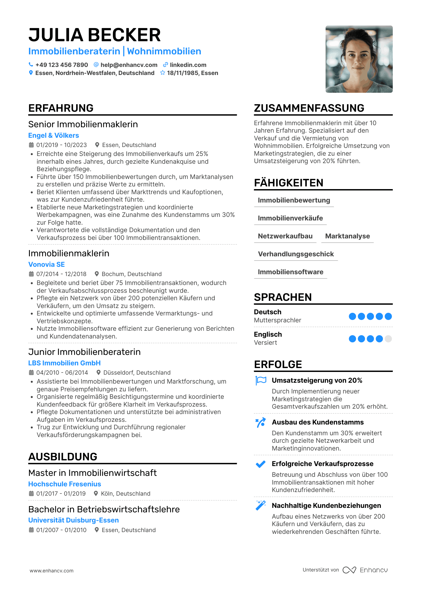 Lebenslauf in Immobilienmakler für Wohnimmobilien Resume Example