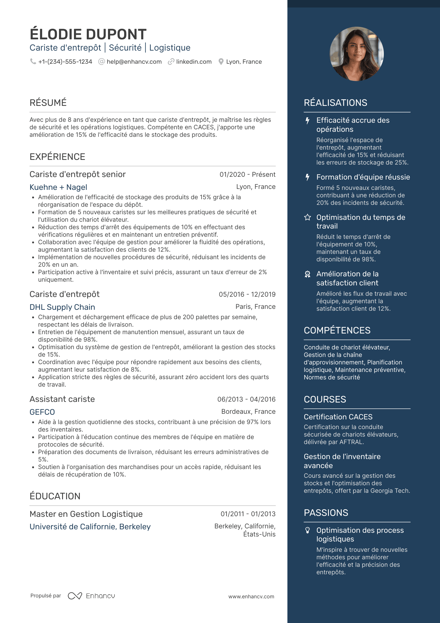 Exemple de CV de cariste d'entrepôt Resume Example