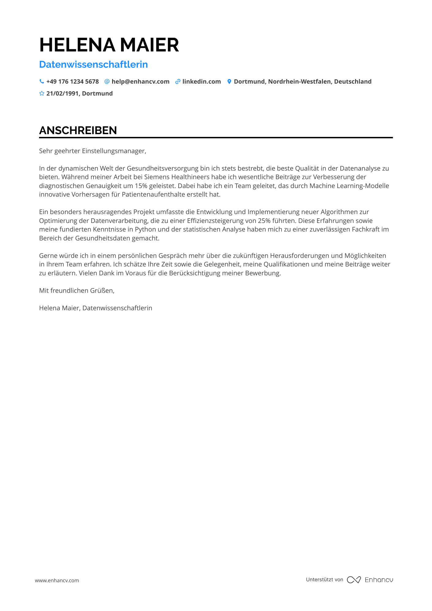 Datenwissenschaftler für Gesundheitswesen Resume Example