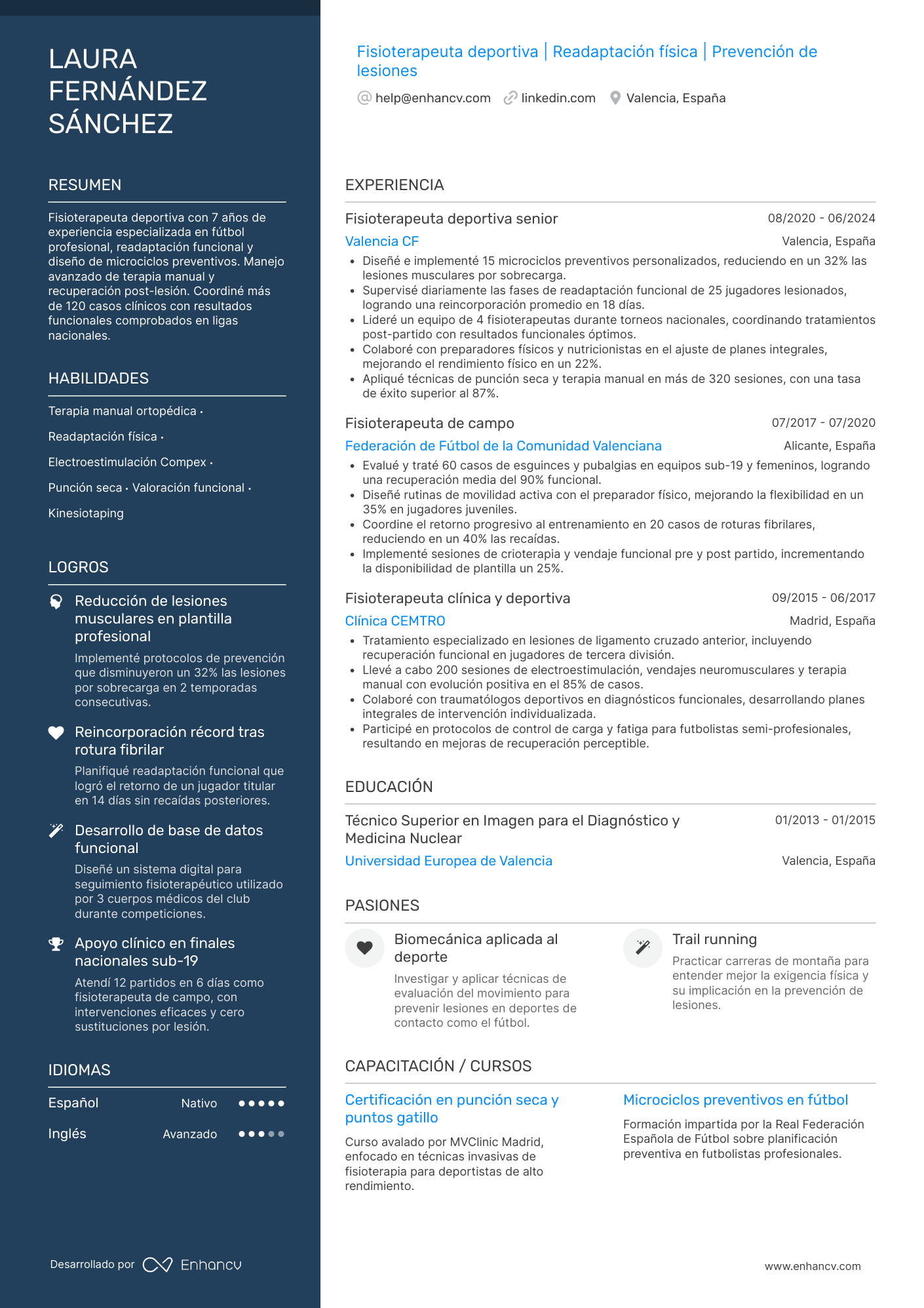 Fisioterapeuta deportivo de fútbol Resume Example