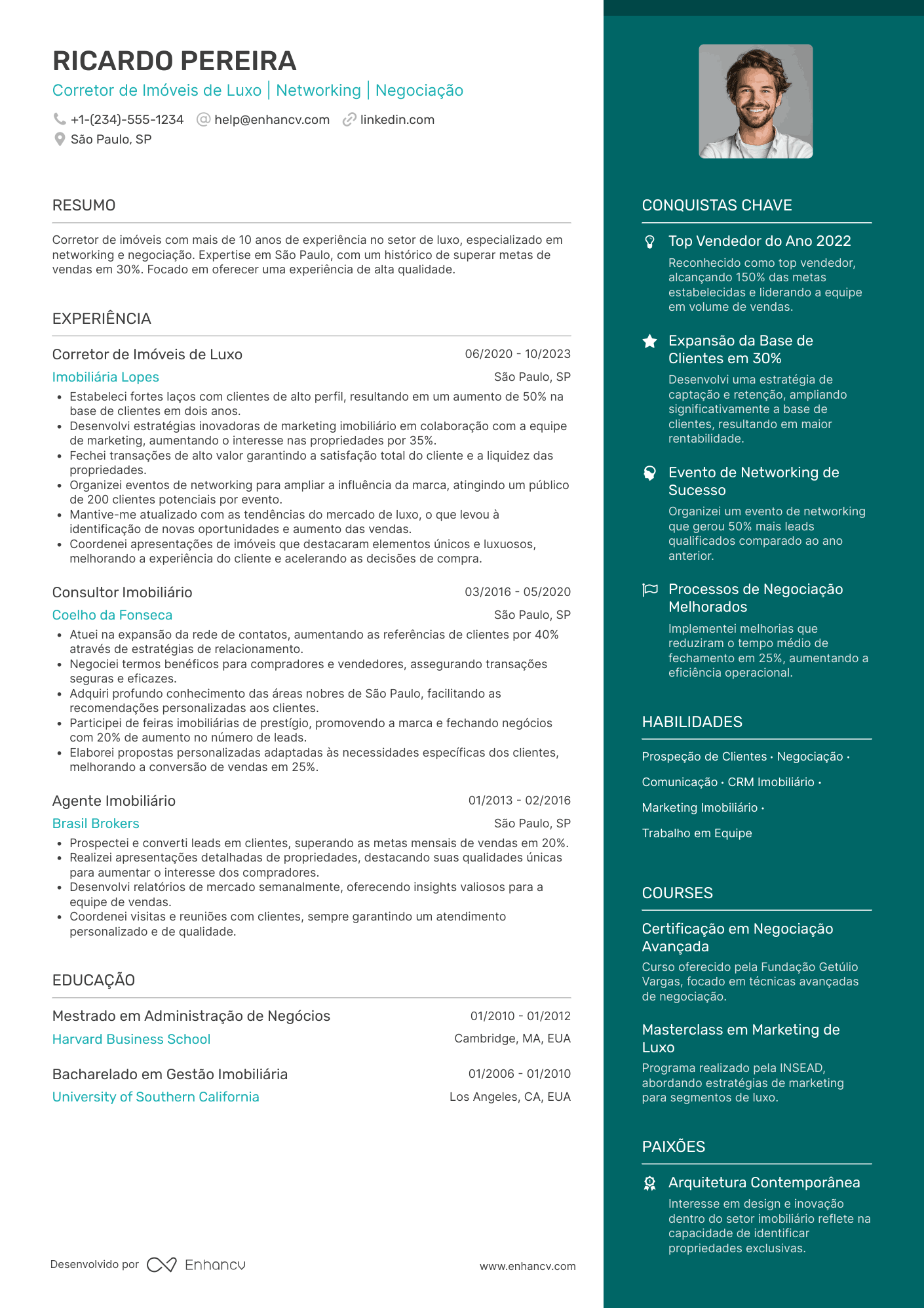 Corretor de imóveis de luxo Resume Example