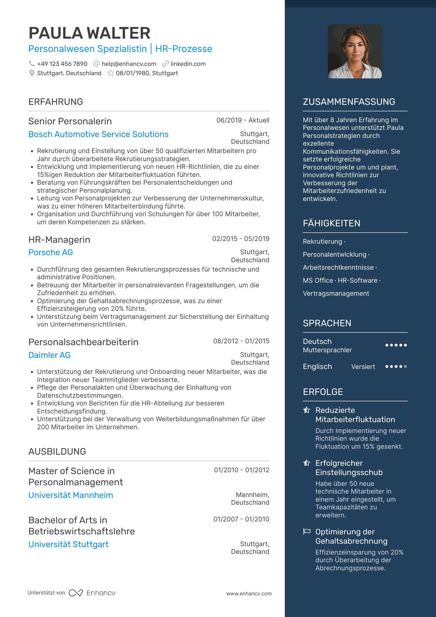 Lebenslauf als Personaler in der Personalabteilung Resume Example